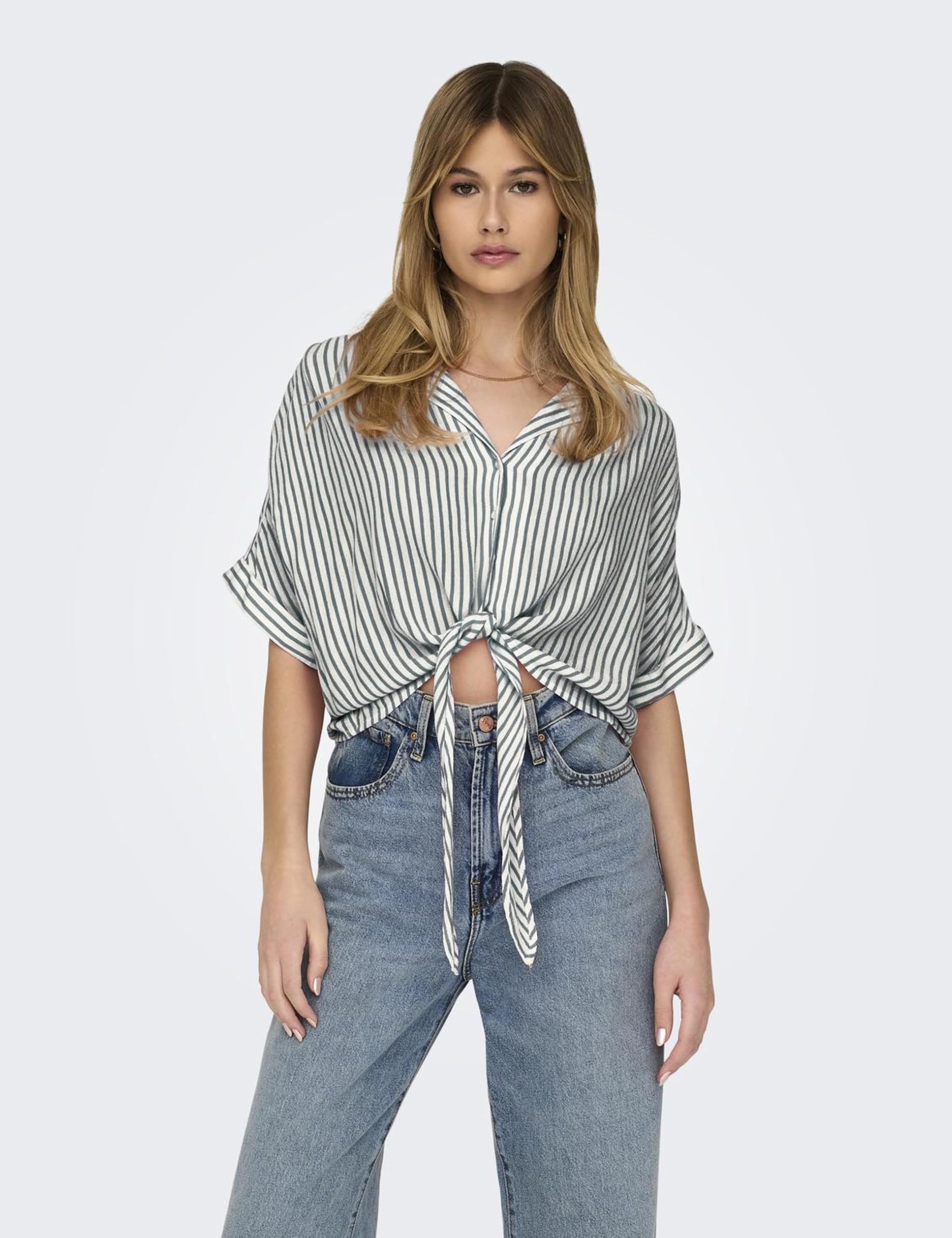 Only Onlpaula Life S/S Tie Shirt Wvn Noos Camisa Femenina Corta Detalle Nudo Mujer (Pack de 1)