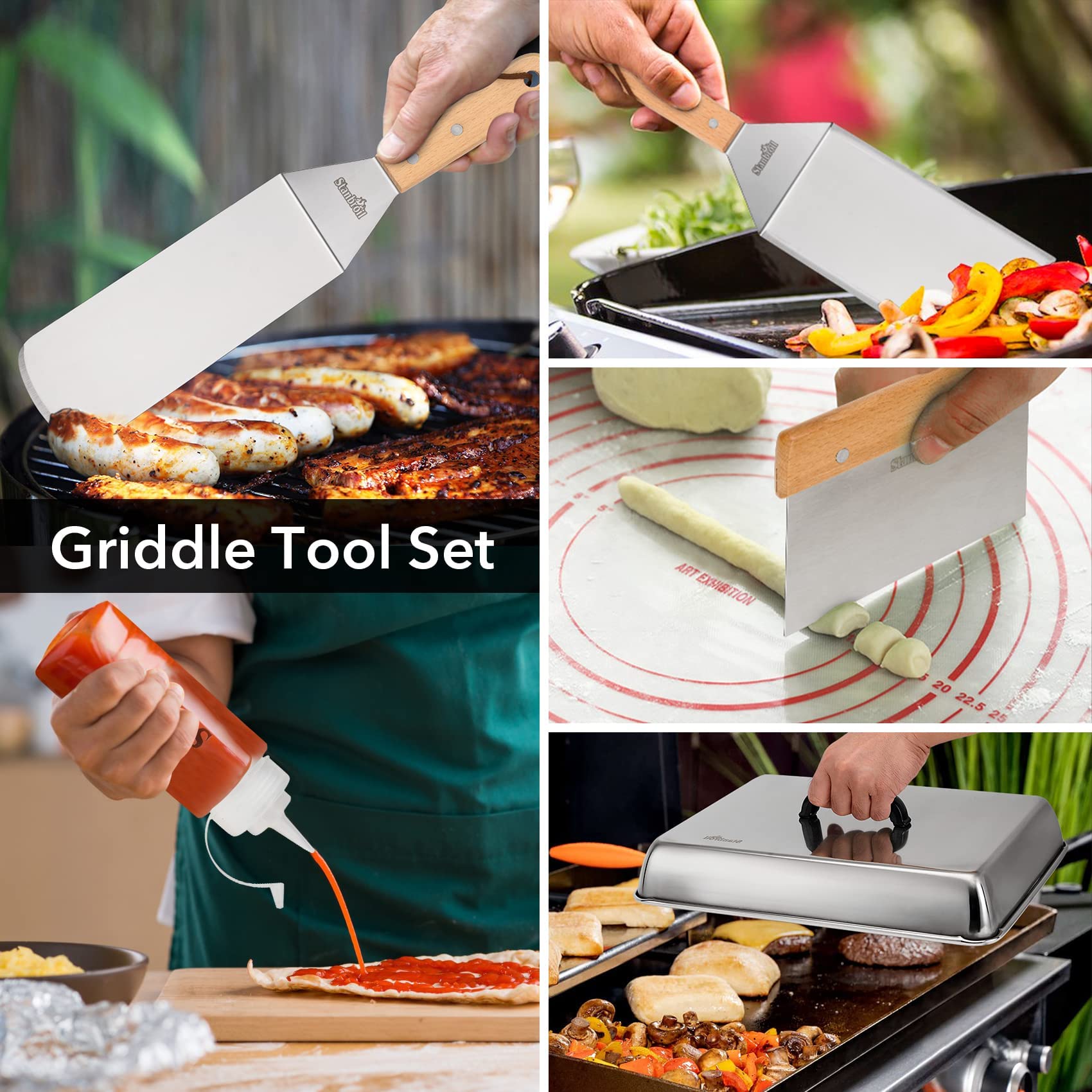 Grilliance 27PCS Griglia Set di Spatola Plancha Accessori per Uomini, Kit Utensili Barbecue Teppanyaki Acciaio Inox, Professionale Hibachi Smasher Burger set Regalo con Hamburger Pressa, Patty Maker