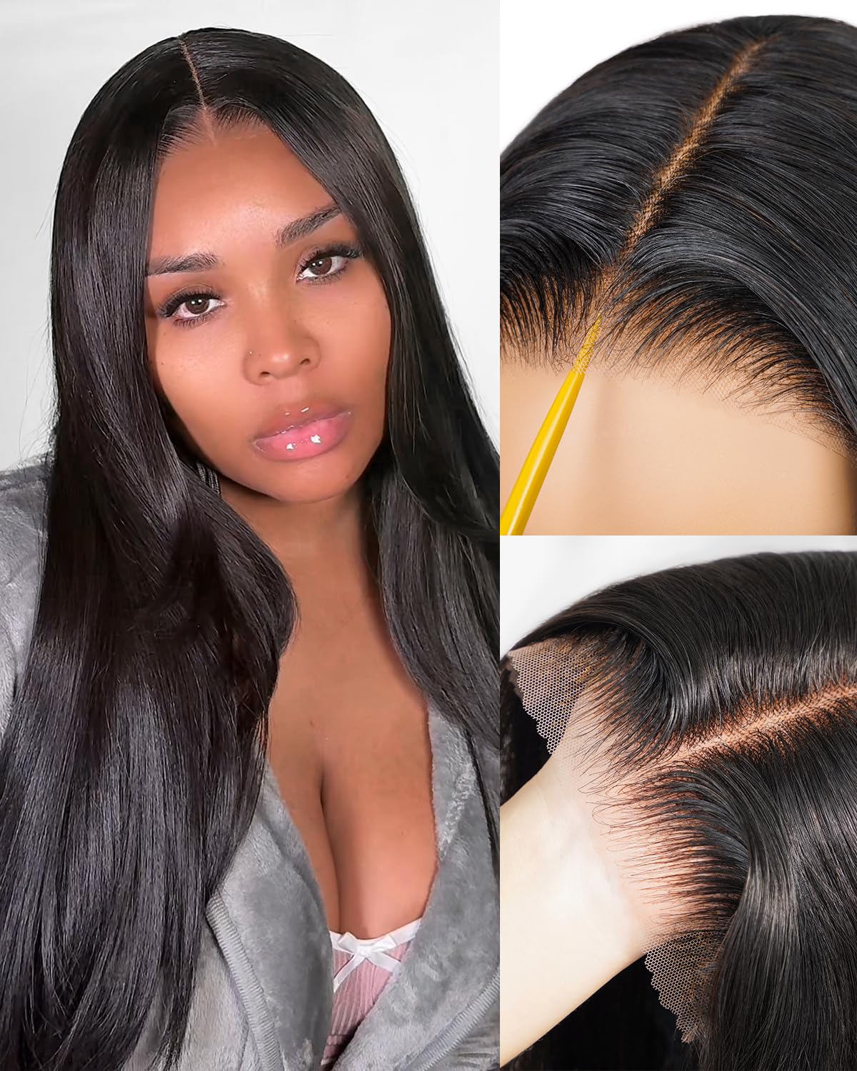 TESLAL Blend Wigs Human Hair Glueless Wear and Go Glueless Wigs Human Hair Pre Plucked Pre Cut Layered Wig Straight 6X6 Synthetic and Human Hair Blend