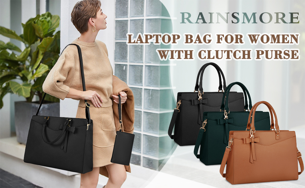 RAINSMORE Borsa Da Lavoro In PU Per Donna – Porta PC 15,6 Pollici, 12 Tasche, Con Pochette Removibile, Tracolla Regolabile