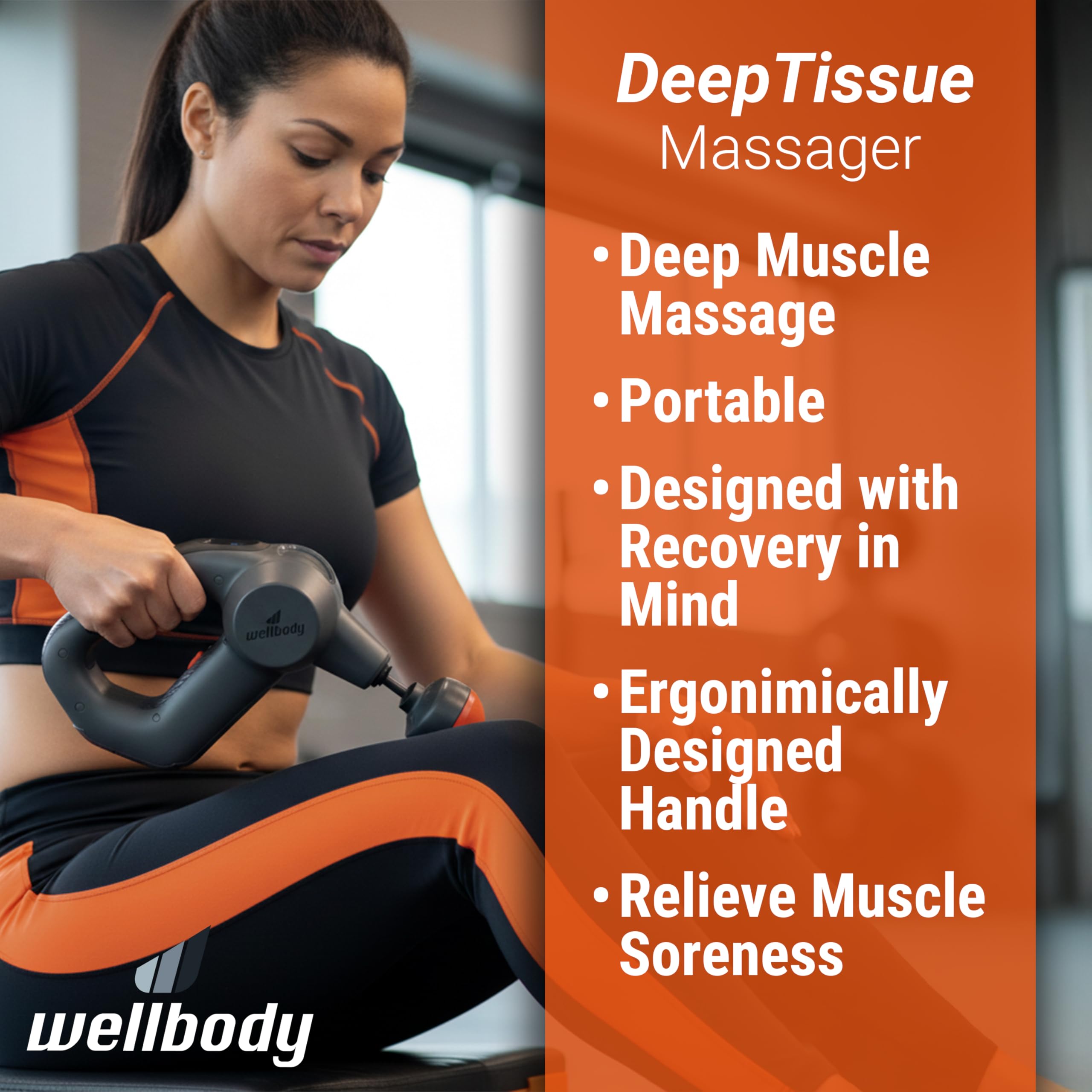 Wellbody 3 Deep Tissue Percussion Massager with Heat Ball Technology | 3 Speed Options | Portable Handheld Massage Gun for Elite Muscle Recovery & Wellness | Relieve Sore Muscles and Stiffness