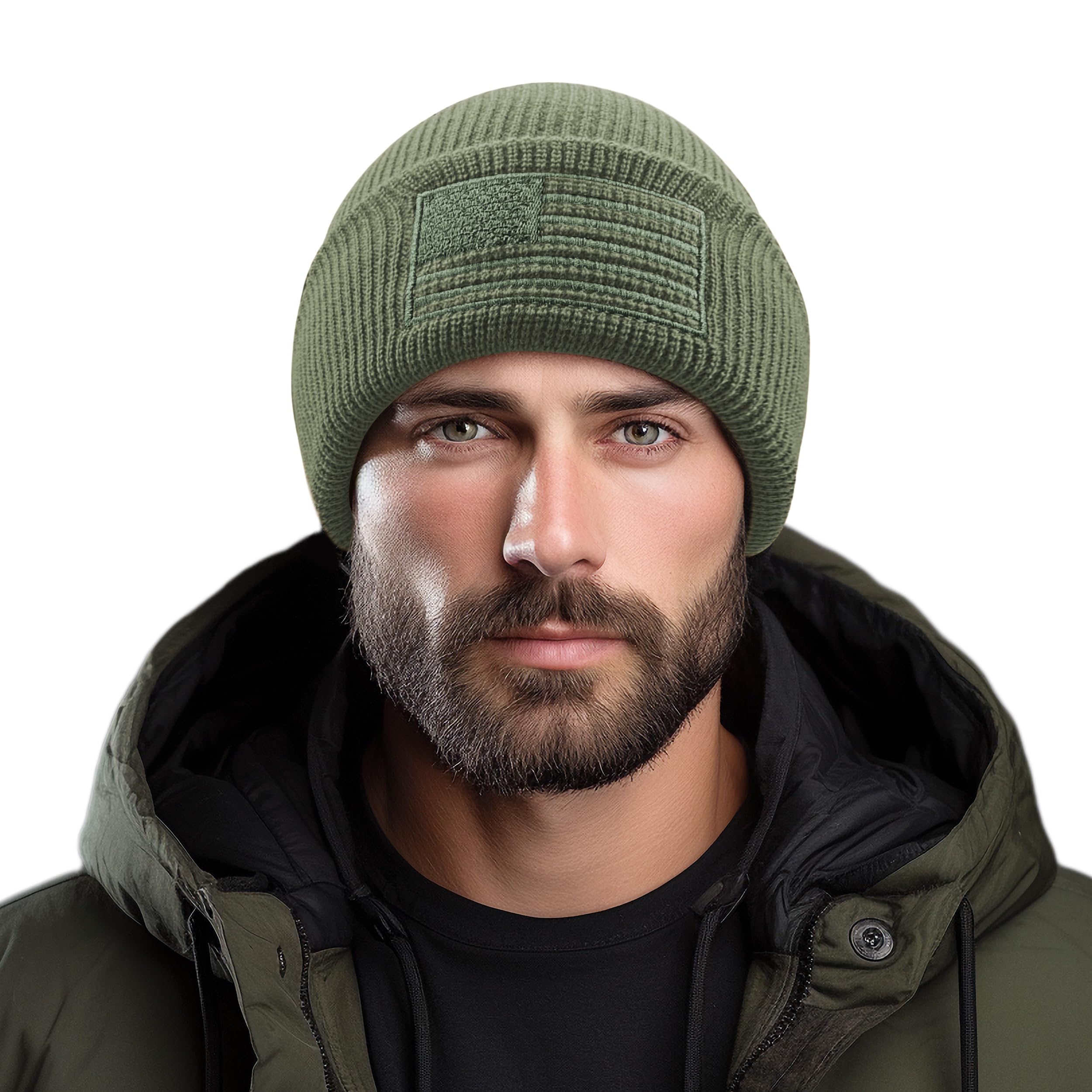 Outdoor ShapingAmerican Flag Embroidered Beanie for Men Women USA Tactical Knit Cuffed Watch Cap Winter Warm Skull Hat