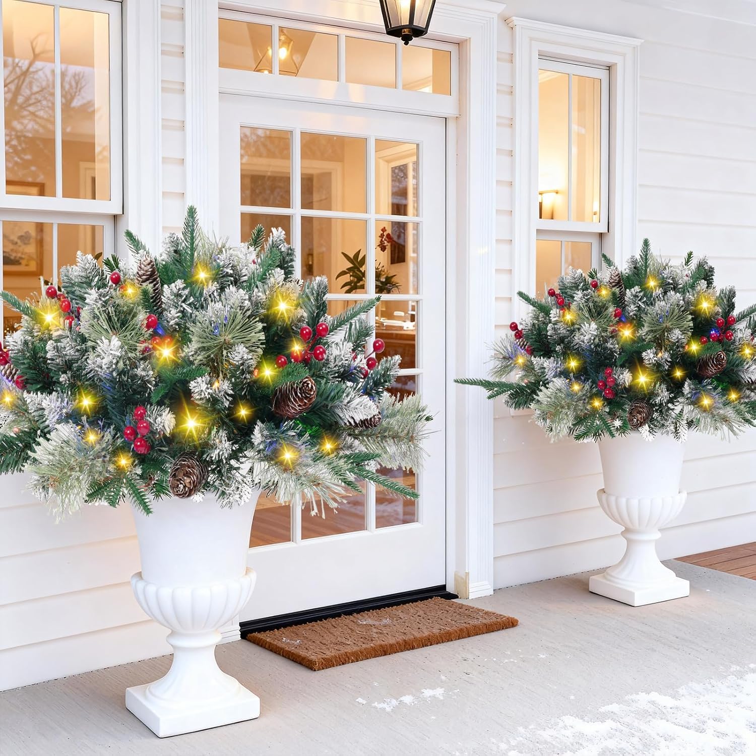 Prelit Christmas Tree, Battery Operated Outdoor Christmas Tree with Dual-Color Lights, Lighted Artificial Christmas Urn Filler for Porch Pathway Garden Yard(2 Pack)