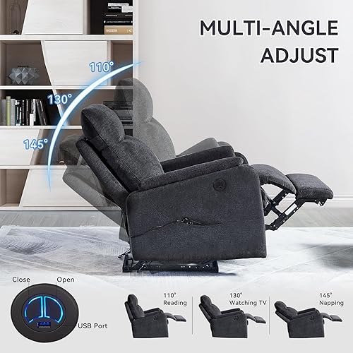 Miniatura 5 de Plococo Silla reclinable eléctrica para sala de estar, silla individual de tela compacta eléctrica con puerto USB, control de botón de reposabrazos,