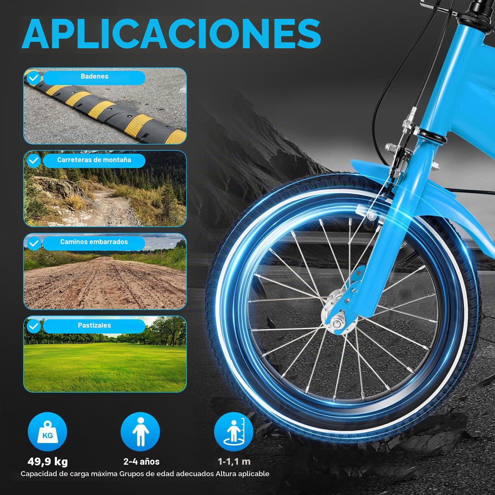 Bicicleta infantil de 14 pulgadas, bicicleta a partir de 3 – 6 años para niña, color blanco, bicicleta infantil con guardabarros y freno delantero y trasero combinado, de acero al carbono de