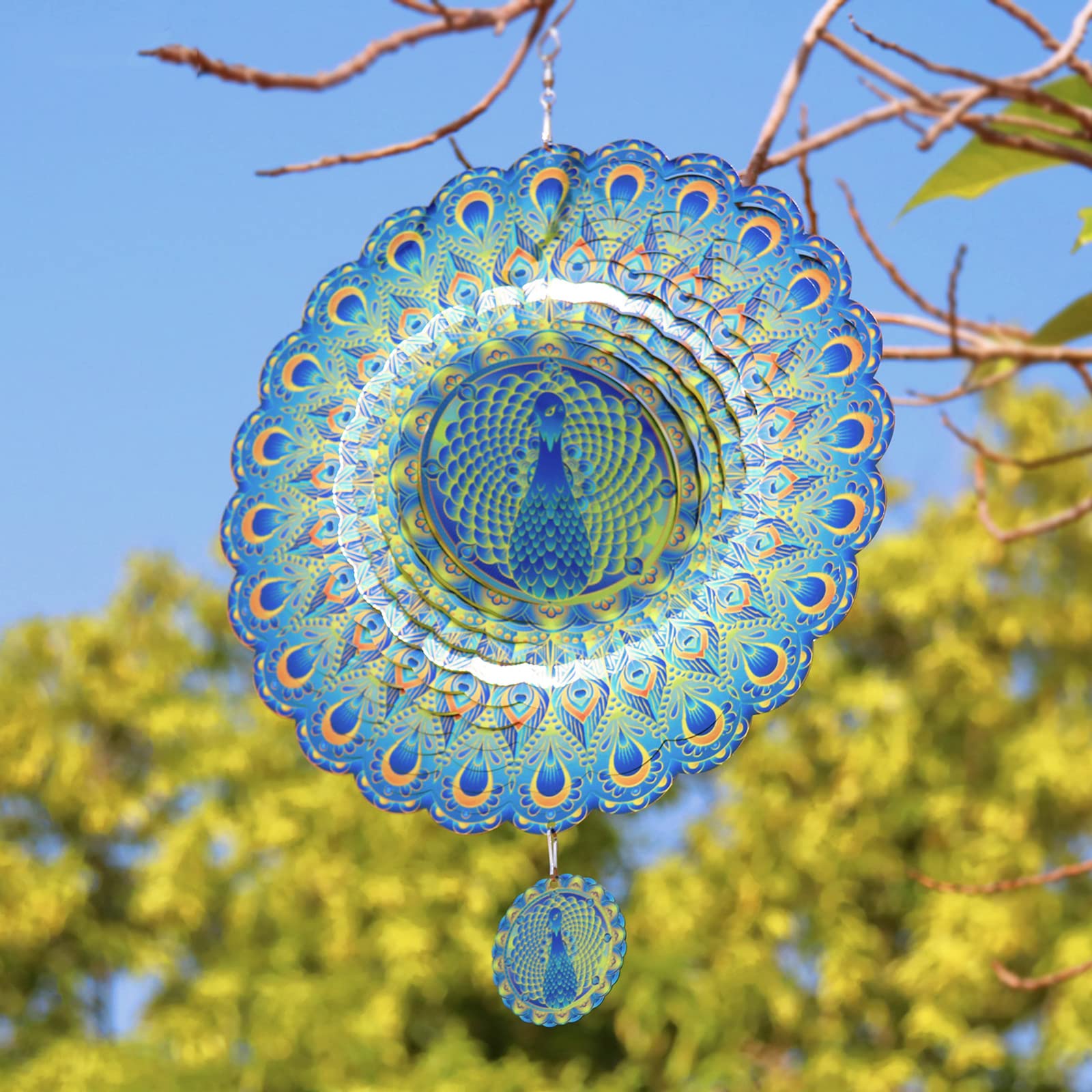 Due usi pavone piuma di metallo giardino vento Spinner decorazione pavone mulino