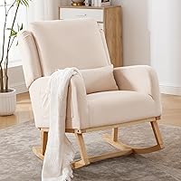 Vista 9 de HCHAIRH Mecedora para cuarto de bebé, sillas mecedoras para lactancia con cojín lumbar, cómodas mecedoras modernas con respaldo alto para cuarto