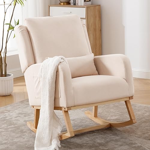 Miniatura 9 de Mecedora para cuarto de bebé, sillas mecedoras para lactancia con cojín lumbar, cómodas mecedoras modernas con respaldo alto para cuarto de