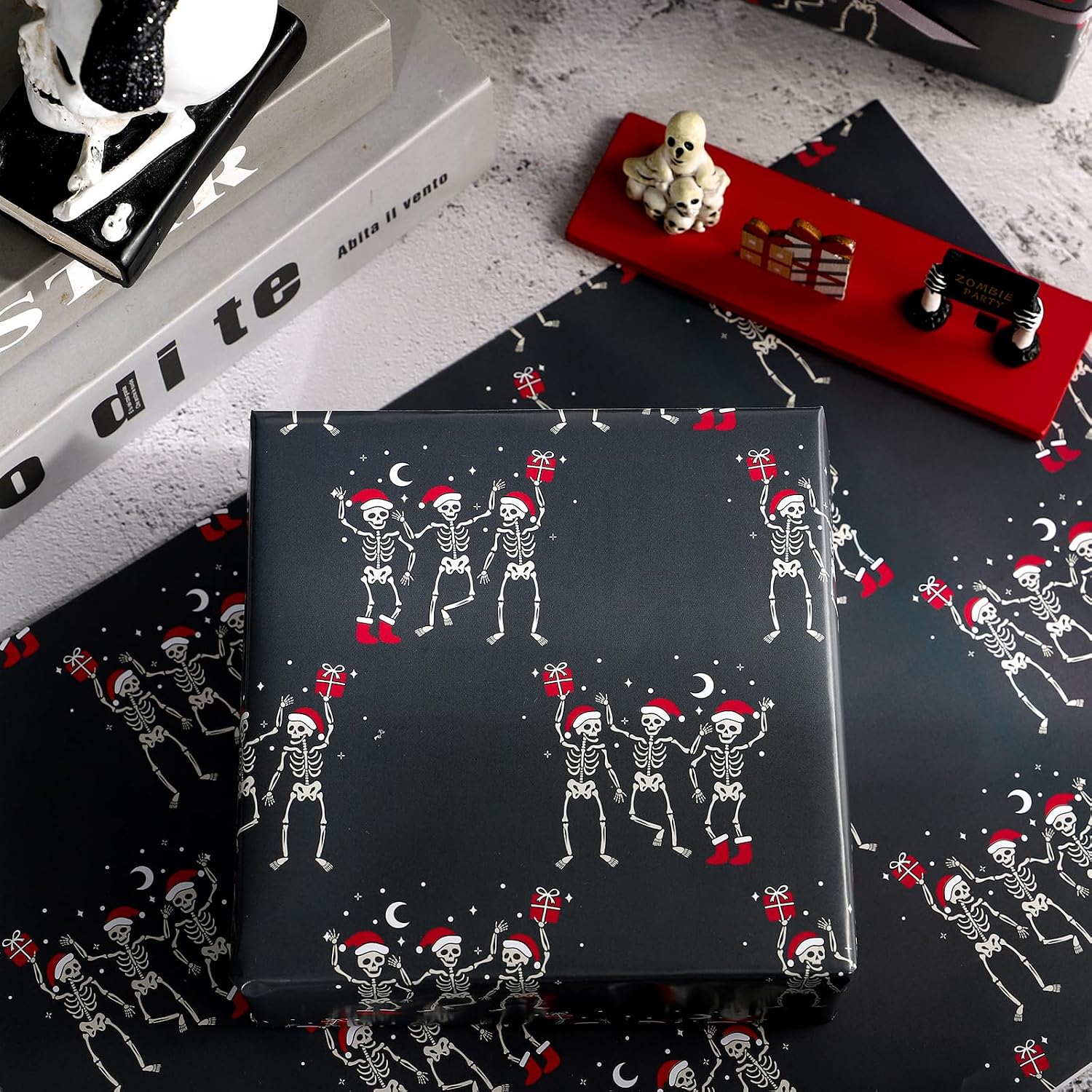 WRAPAHOLIC Funny Christmas Wrapping Paper Sheet - 6 Sheets Dancing Skeleton for Christmas, Party, Holiday - 19.7 Inch x 27.5 Inch Per Sheet image 3