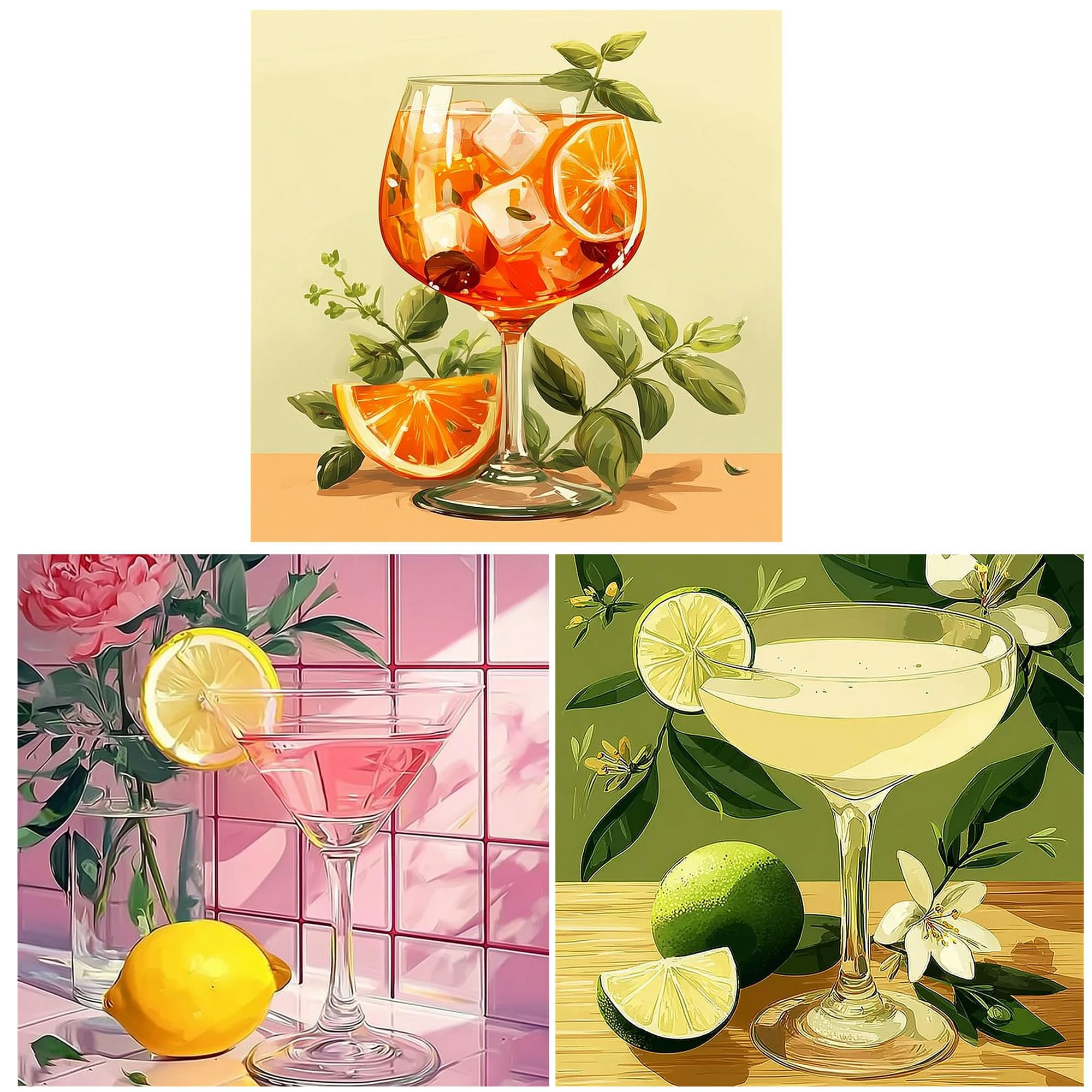 Formeyart Juice Diy 3 Pack Paint By Numbers Kits For Adults,Cocktail Painting Kit On Canvas, Color By Numbers,Large Adult Paint By Number For Home Wall Decor,Gifts