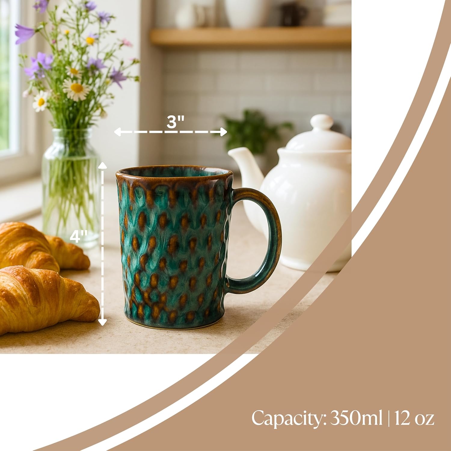 Ceramic Coffee Mug 12 oz, Reactive Glaze Stoneware Cup with Textured Grip, Lead-Free Microwave & Dishwasher Safe Mug for Coffee, Tea, Latte, Hot Cocoa, Office & Home Gift (Sage -2 Pack)