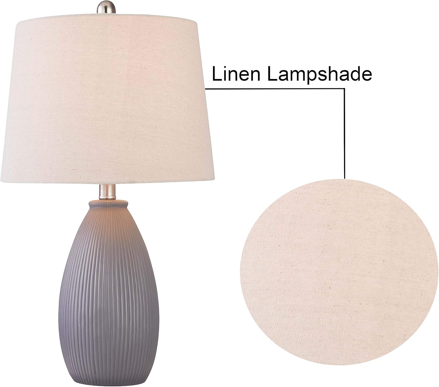 Super Brands Maxax Table Lamps Set of 2 Modern Ceramic Bedside Desk Lamp with Oatmeal Fabric Shade for Living Room,Bedroom, Grey Finish
