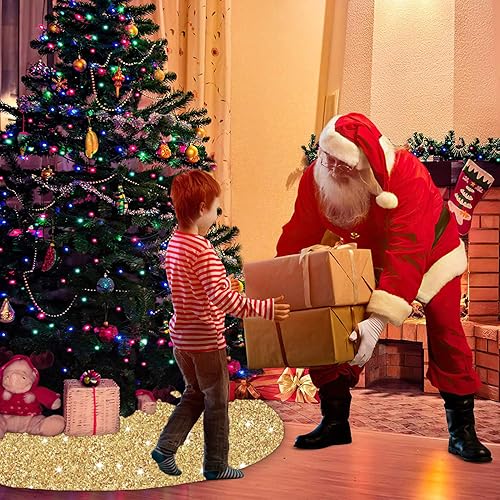 Miniatura 81 de Falda de árbol de Navidad negra de 46 pulgadas, falda de árbol de Navidad con lentejuelas de terciopelo suave, falda de árbol de Halloween