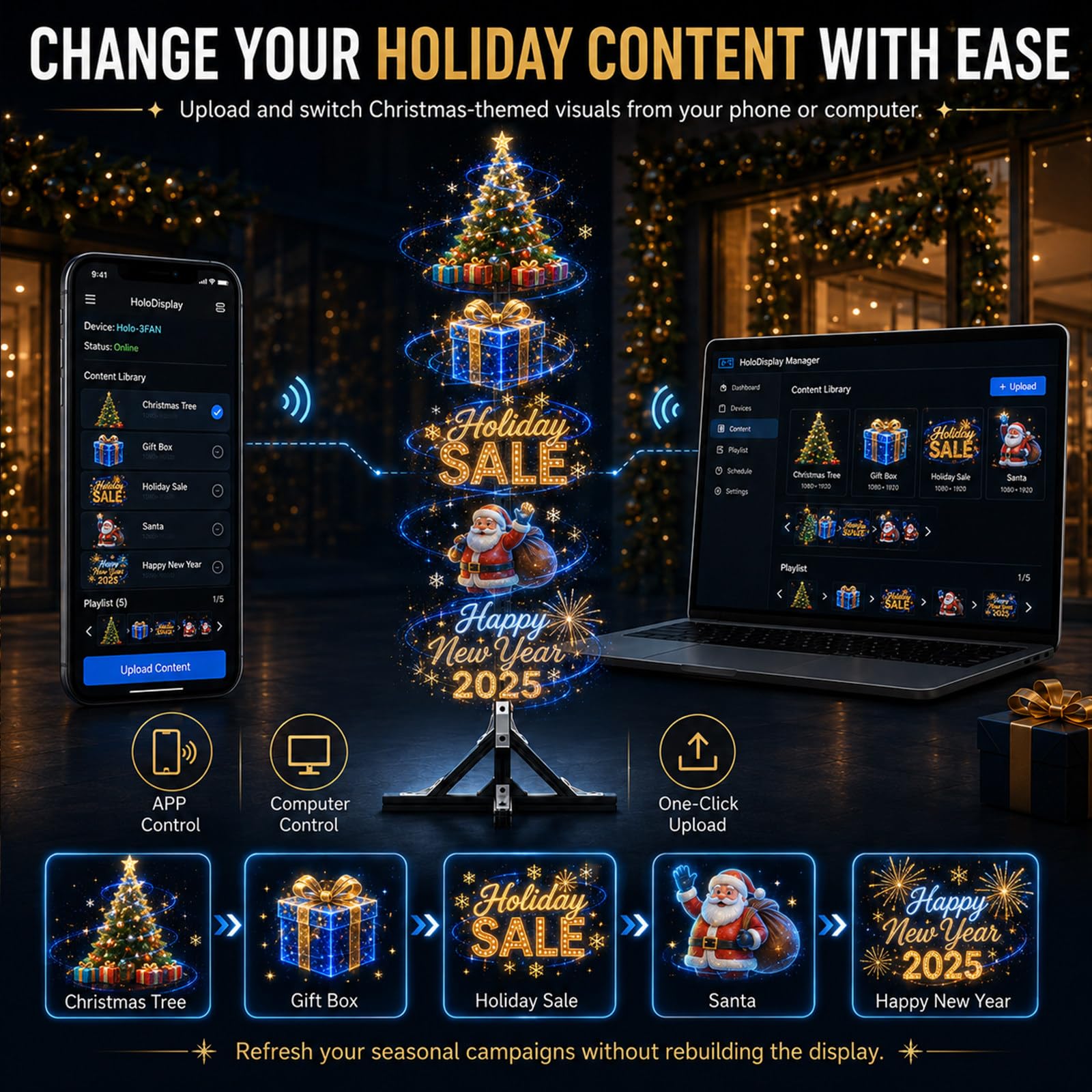 Holograma 3D, Ventilador 1x3 de 3 Módulos, 1,7 m de Alto