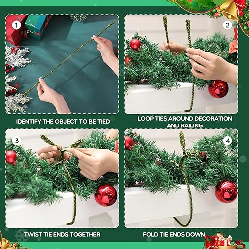 Miniatura 80 de Guirnalda de Navidad de 20 pulgadas, lazos decorativos de Navidad para barandilla, lazos giratorios reutilizables y flexibles para Navidad