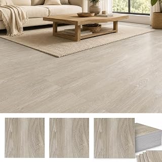 PVC Bodenbelag Selbstklebend, 54 Stück/5m² Vinylboden Selbstklebend mit Holzoptik, 30x30cm Wasserfest Bodenfliesen Selbstklebends für Küche Wohnzimmer Bodenbelag, 1.8mm (Hellgrau)