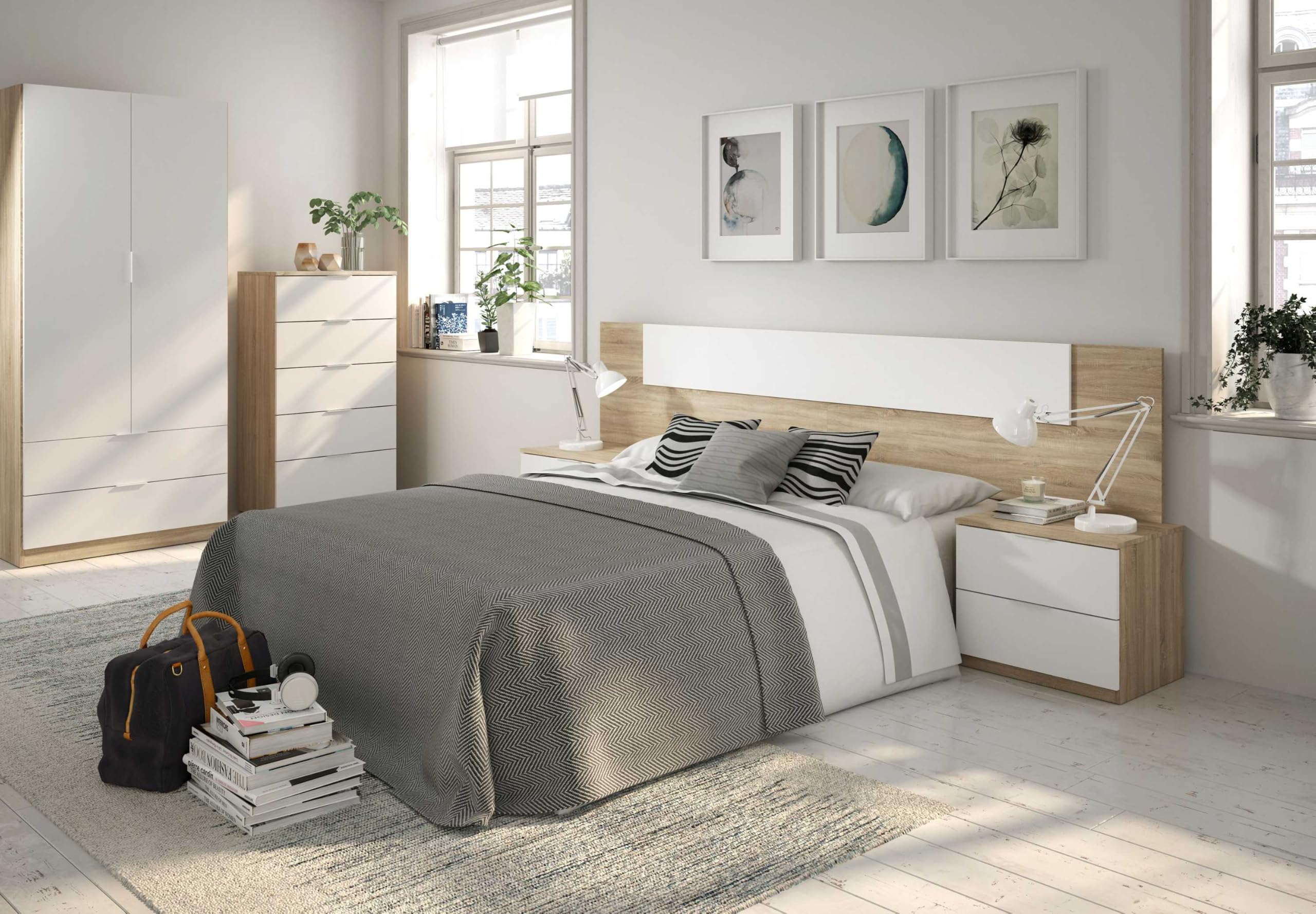 Habitdesign Armario de 2 Puertas y 2 cajones, 81x180x 52 (AnchoxAltoxFondo - Cm), Color Blanco Artik y Roble Canadian