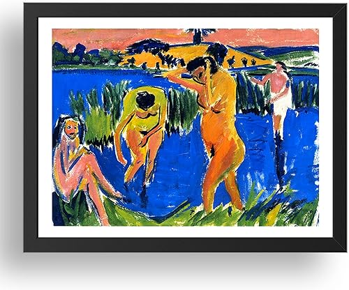 Miniatura 1 de Period Prints Vier Badende by Ernst Ludwig Kirchner, 1910, poster in A2(24x17) Black Frame
