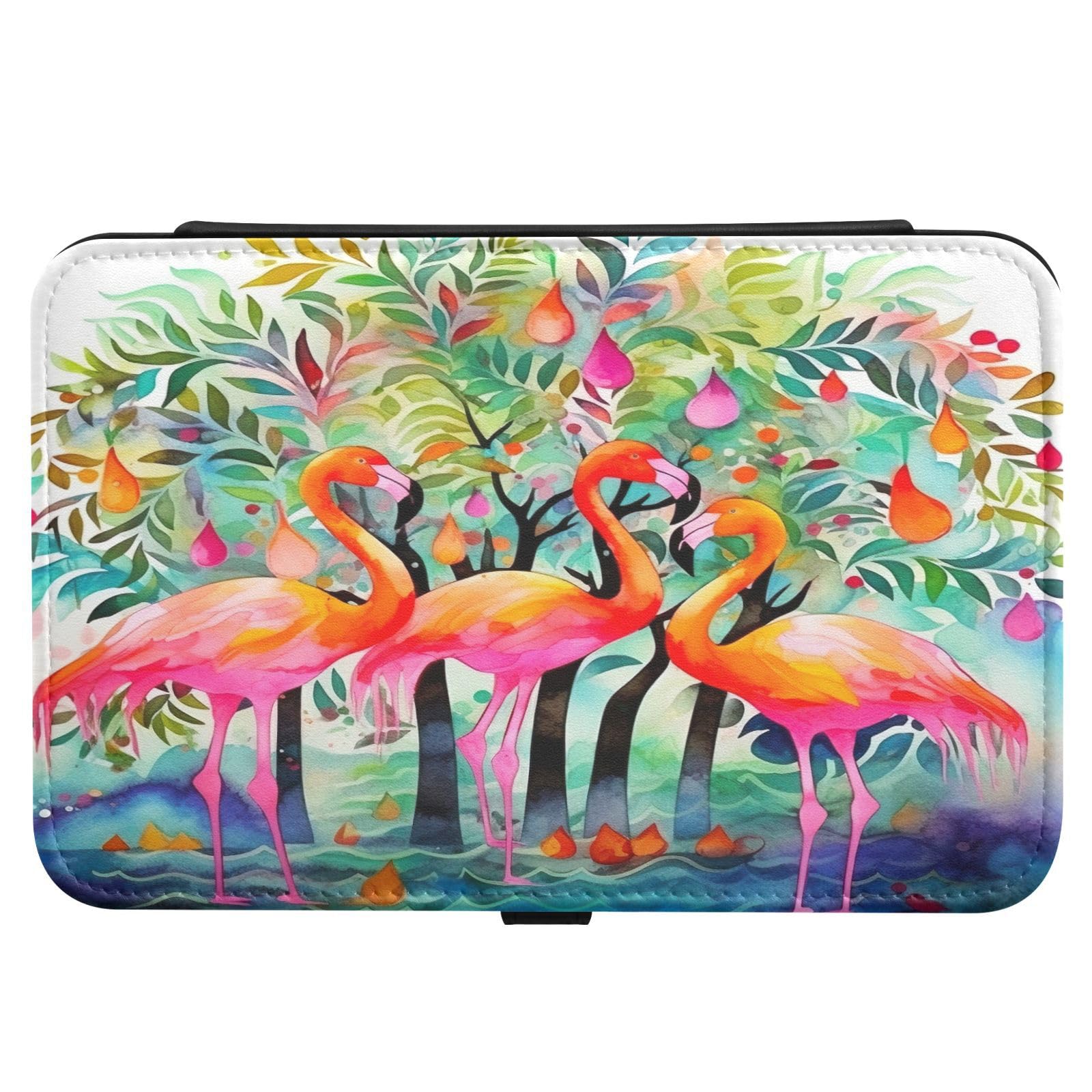 Haskirky Watercolor Flamingos Jewelry Box Portable PU Leather Travel Jewelry Organize for Women Jewelry Storage Display Holder for Ring, Necklace, Earring