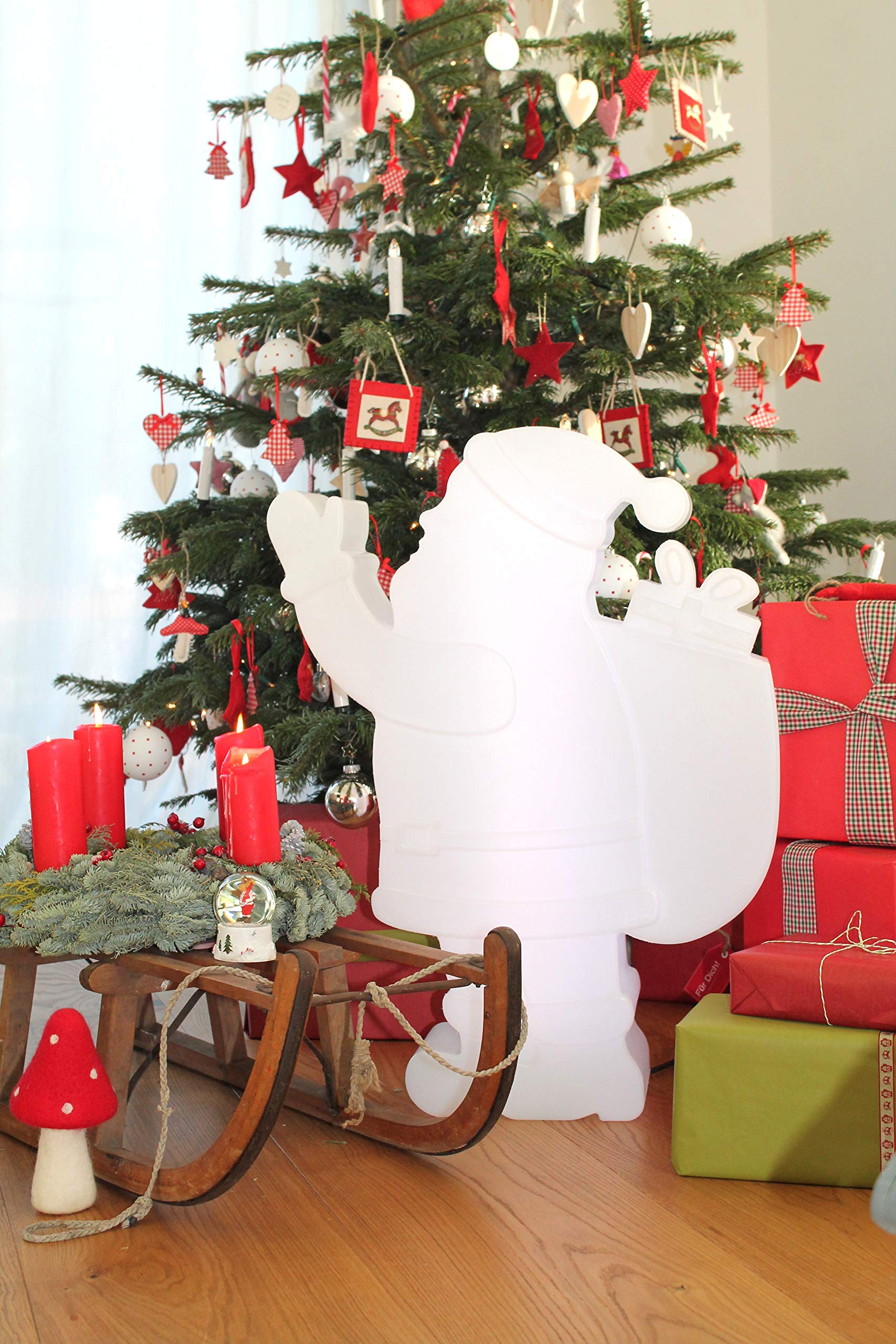 8 seasons design LED Weihnachtsmann mit Farbwechsel Shining Santa 78 cm (Weiß), dimmbar, großer beleuchteter Nikolaus für Innen & Außen, Fernbedienung, Weihnachten Dekolampe