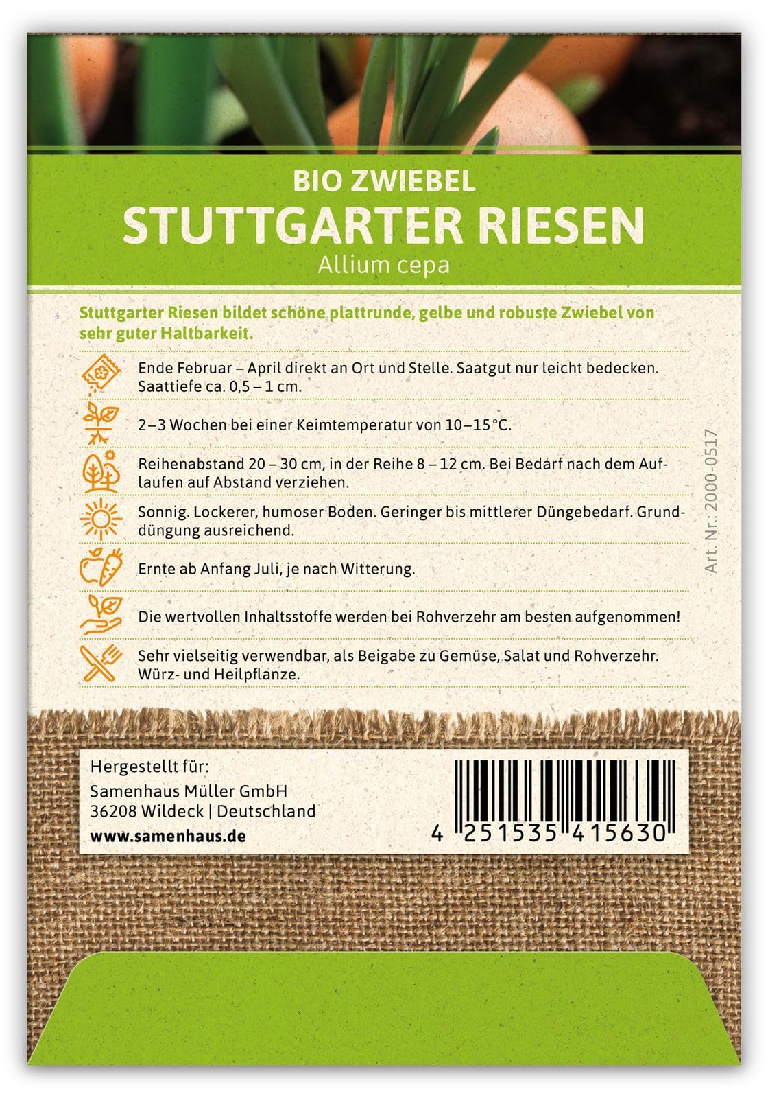 FLORTUS 2000-0517-100x Zwiebel Stuttgarter Riesen (100 Stück) (BIO Zwiebelsamen)