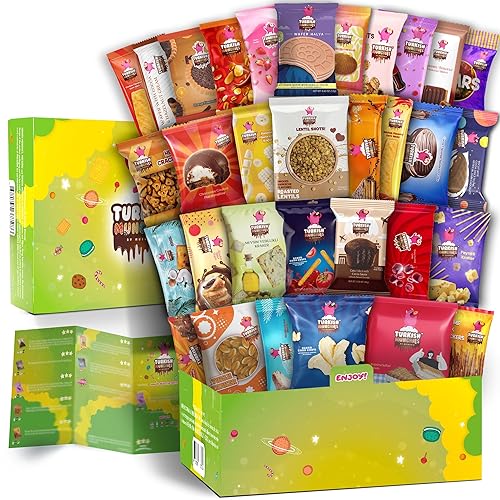 Mega International Snack Box | Premium Exotic Foreign Snacks | Unique Snack Food Gifts Included | Try Extraordinary Turkish Snacks | Candies from Around the World | 32 Full-Size Snacks - Mega Green