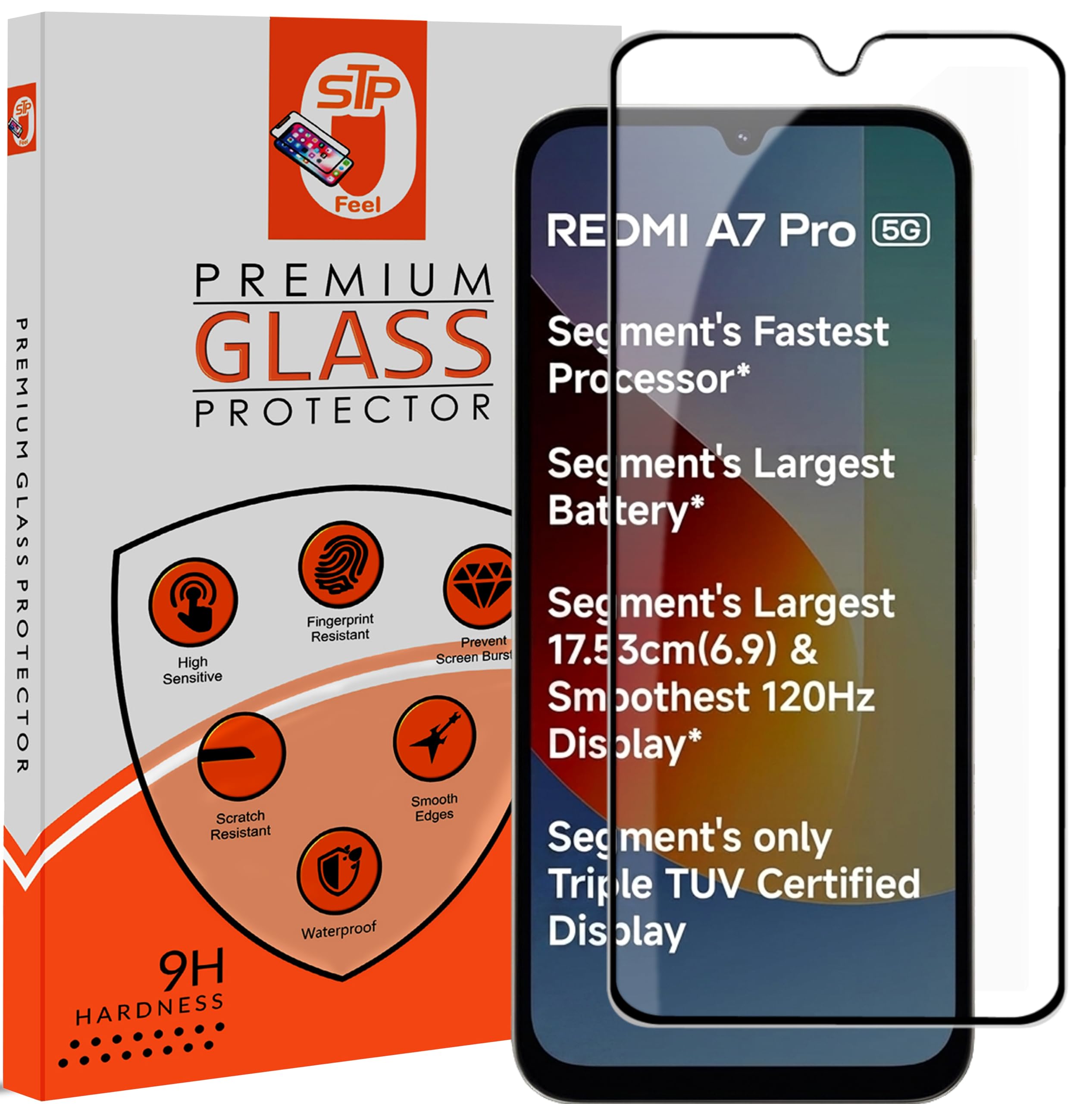 STP FEEL® Premium Tempered Glass Screen Protector Guard Compatible For Redmi A7 Pro 5G (6.9 Inch, Pack of 1) | Edge to Edge Coverage With Easy to installation kit for Smartphone-picture-12