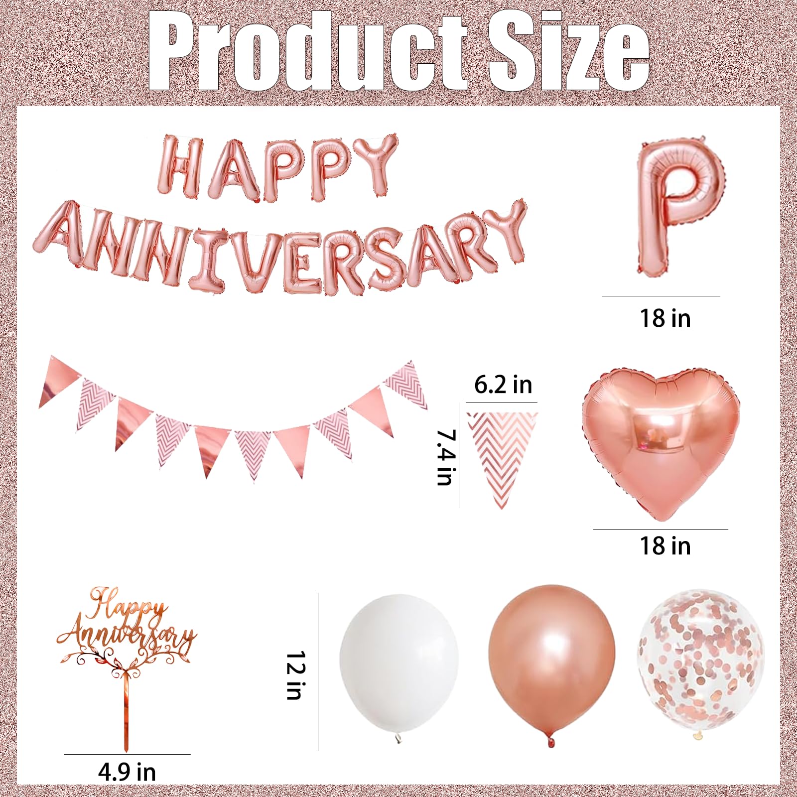 Happy Anniversary Decorations, 48Pcs Rose Gold Romantic Wedding Decoration Set including Heart Foil Balloon - Image 3