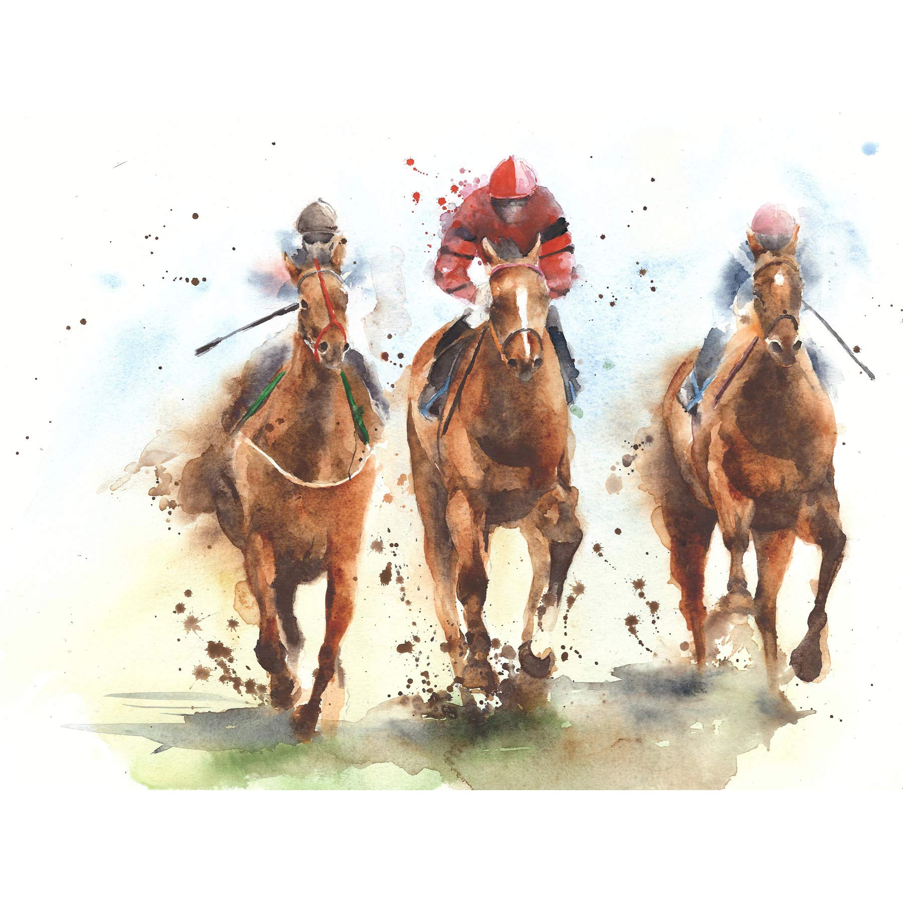 Wee Blue Coo Racing Horses Watercolour Art Print Poster Wall Decor
