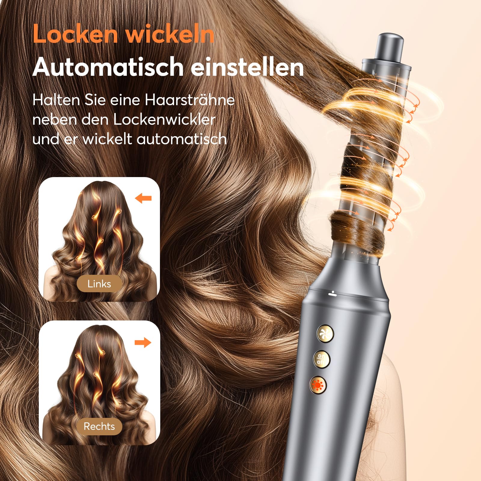 Airstyler 5 in 1 - Bopcal Ionen Föhn 160000 U/Min High-Speed Haartrockner für Schnelltrocknend, Multi Hairstyler mit Automatischer Luft-Lockenstab, Zum Volumisieren und Locken, Geschenk für Frau