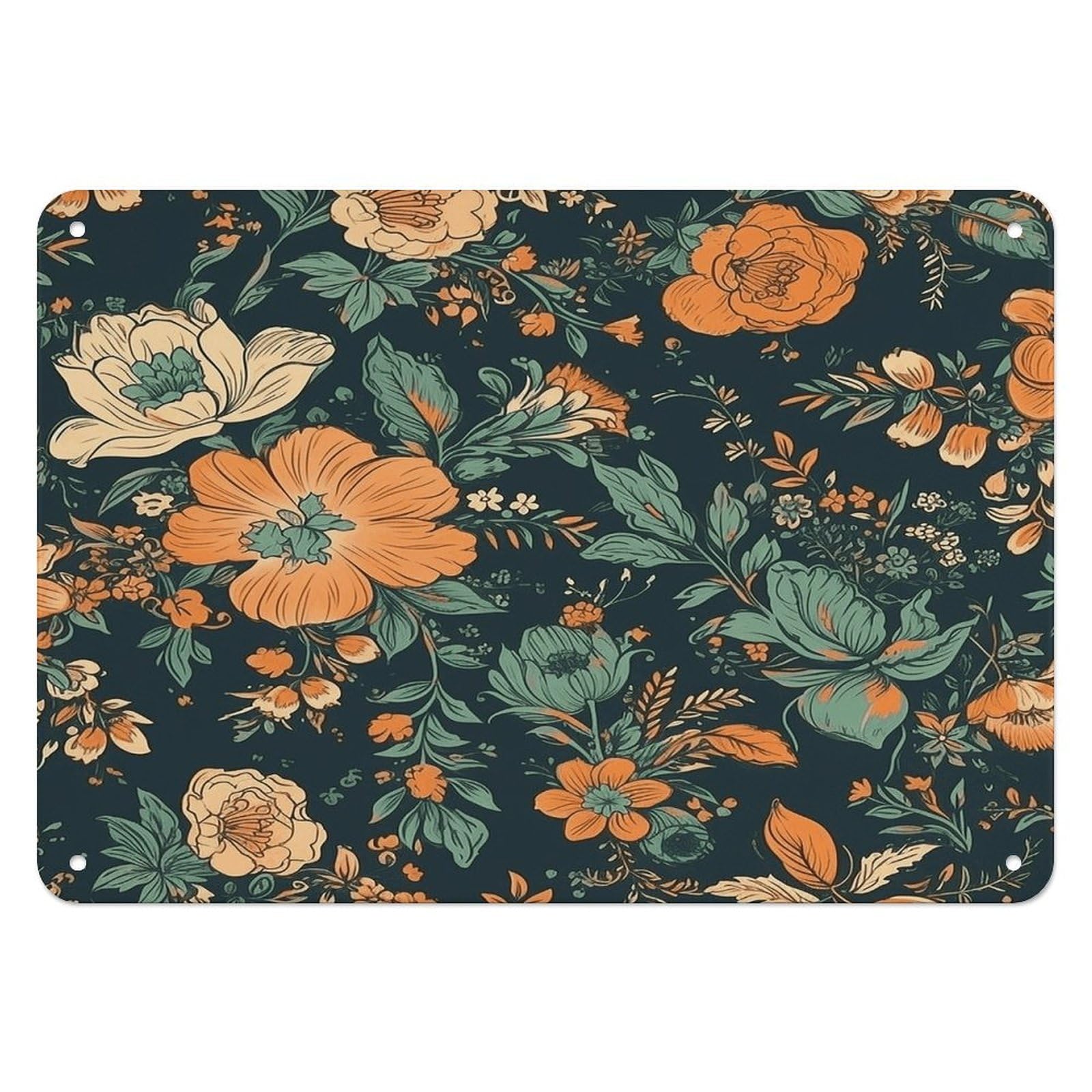 Fekiloot Style Orange And Green Flowers Wall Decor Iron Painting Metal Sign