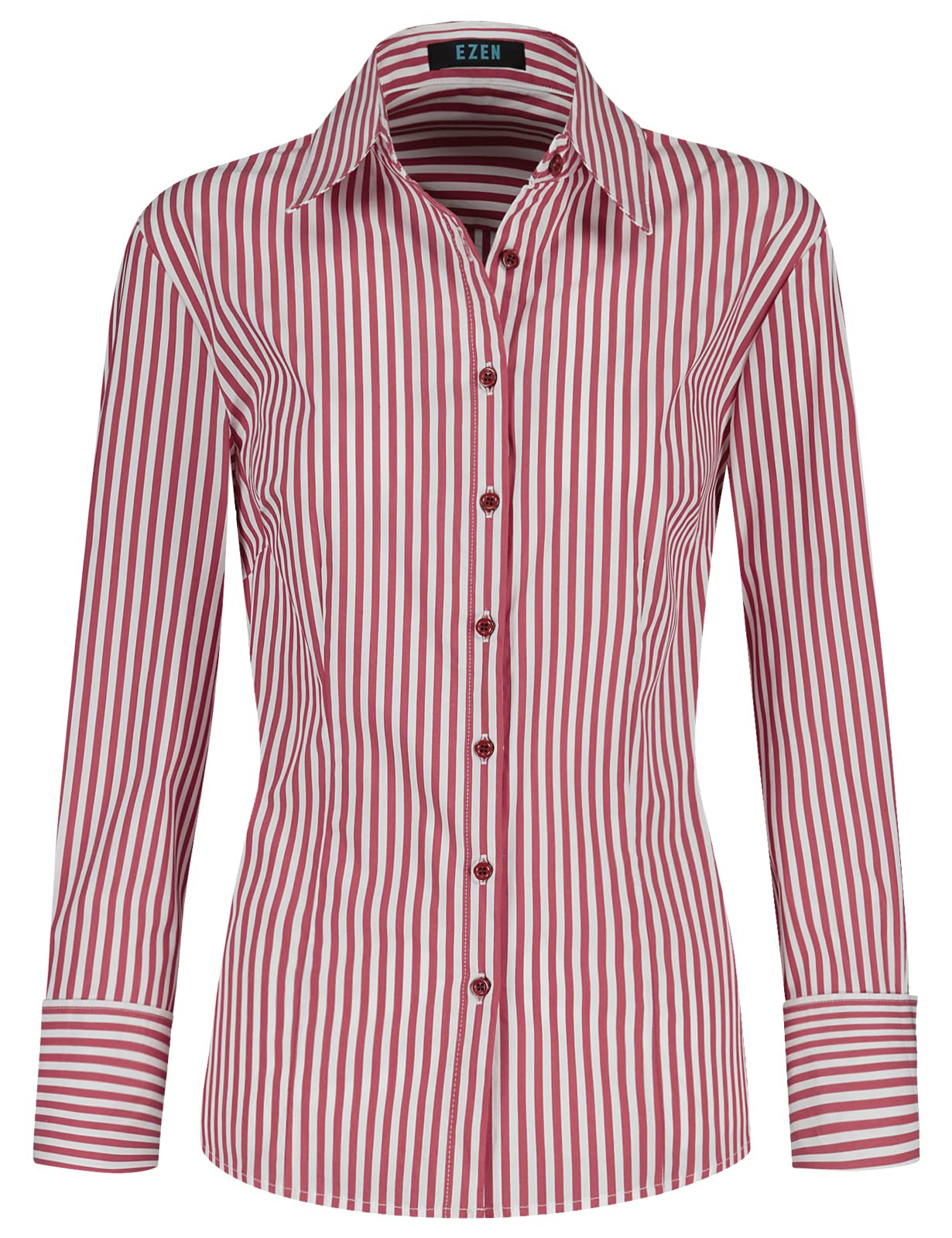 EZENWomens Slim-Fit Long Sleeve Stretchy Button Down Collar Office Formal Casual Shirt Blouse