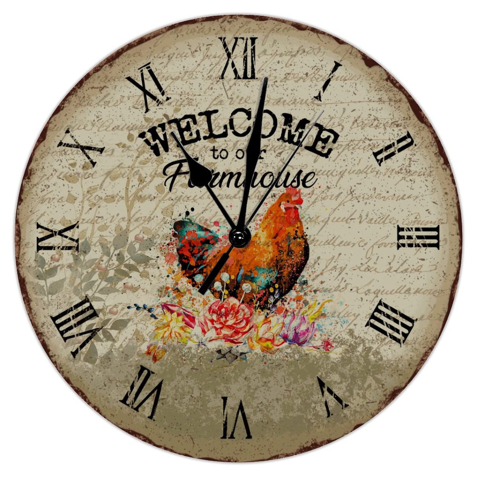 Horloge murale bois décoration de ferme rustique salon 38,1 cm
