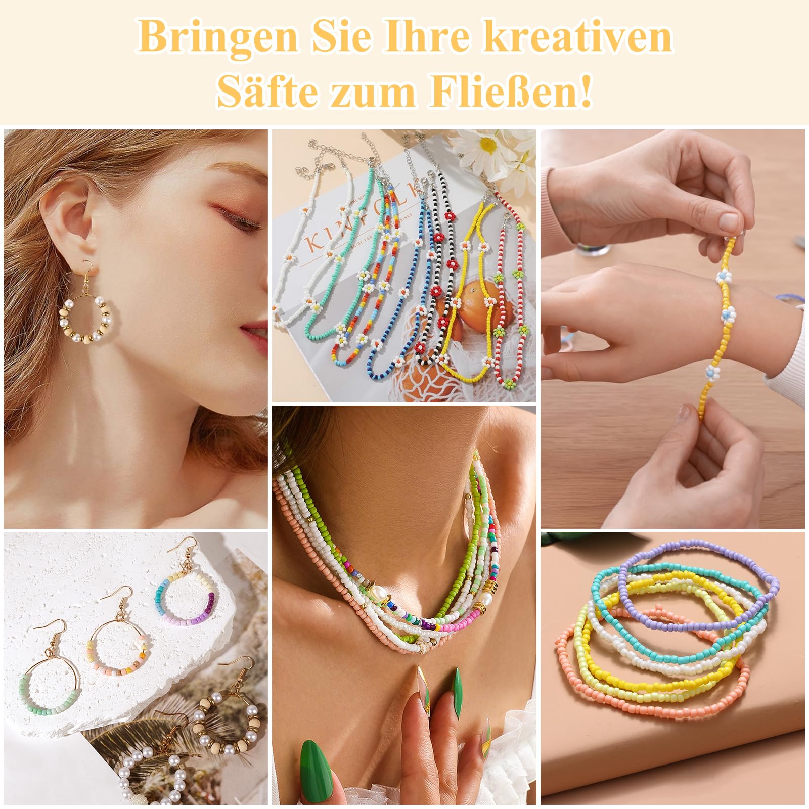 ARTREE 3mm Perline per Braccialetti, 24 Colori Perline per Bigiotteria Fai da te, 6000+ Kit Braccialetti con Lettere per Fai da Te Perle di Braccialetti, Collane, Bigiotteria, Regali