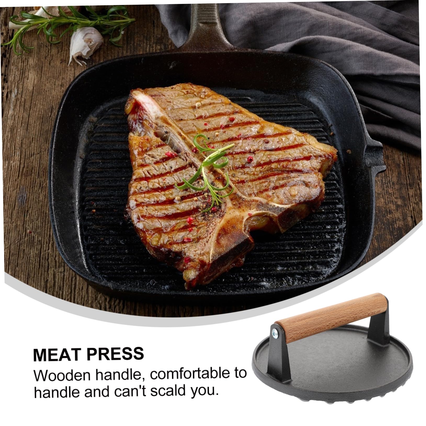 TOYANDONA Meat Press Board Gusseisen Grill-Presse Für Steaks Burger Und Bacon Mit Texturiertem Boden Für Grillmuster Einfach Zu Reinigen Und Langlebig
