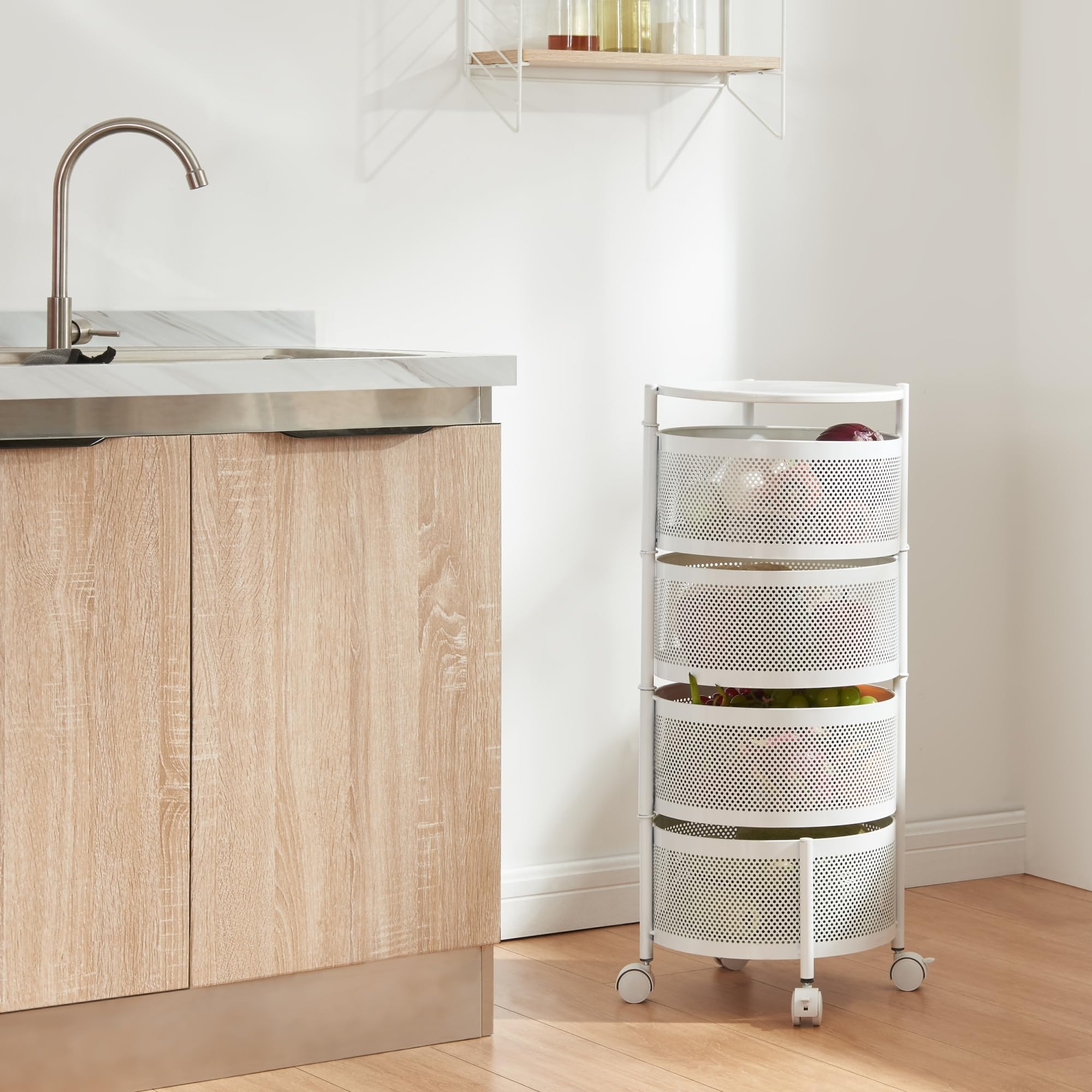 Chariot De Rangement 4 Étages Avec Roulettes - Meuble Mobile Pour Cuisine, Salle De Bain, Bureau - Noir
