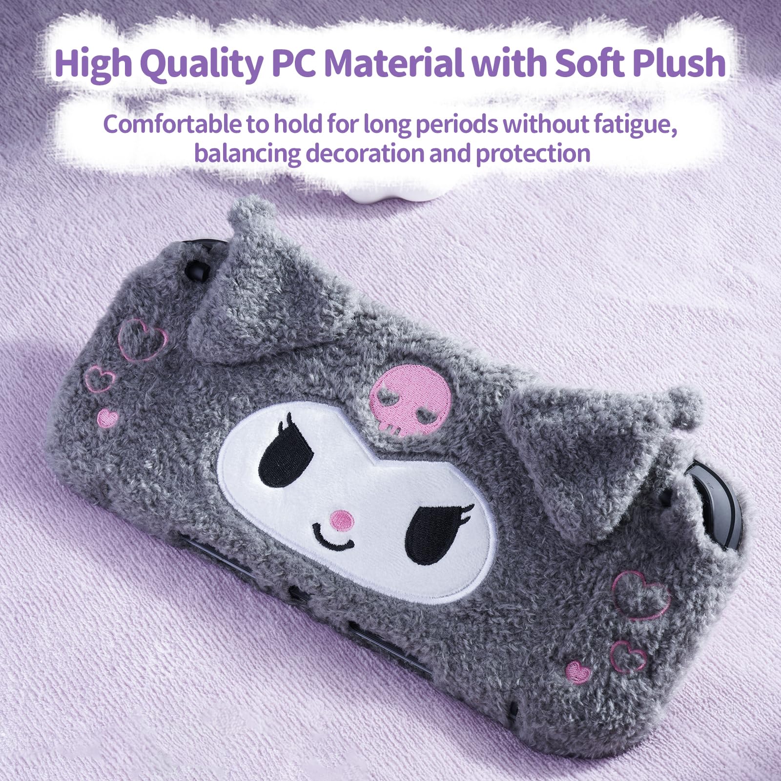 Kuitmor Cute Plush Protective Case Compatible with Switch 2 (2025), Anti-Scratch and Shock-Absorption Hard PC Shell Cover for Switch 2 Game Console and Joystick Controller - KLM - 5