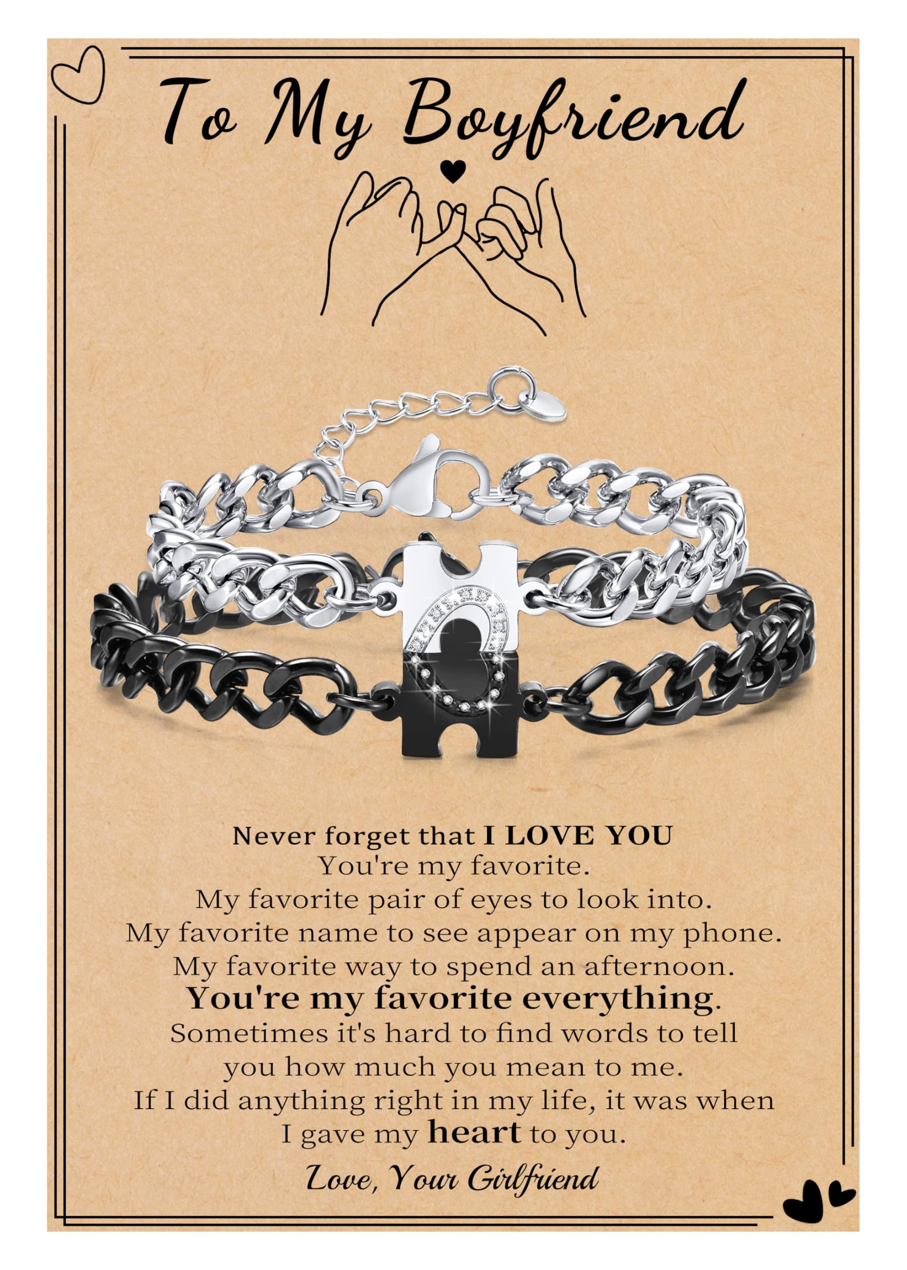 Valentines Day Gifts for Boyfriend Matching Bracelets for Couples Adjustable Couples Bracelets with Stainless Steel Puzzle to My Boyfriend Husband Valentines Day Gifts Anniversary Christmas Jewelry