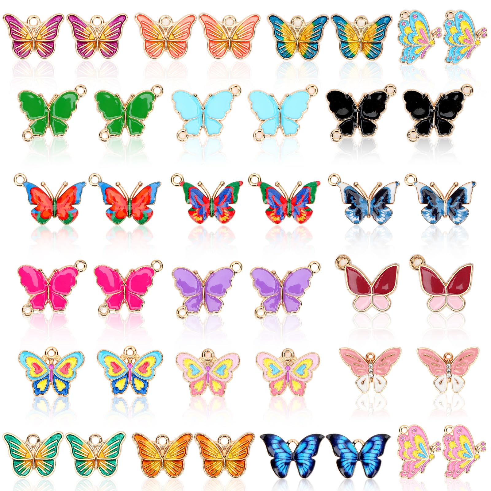 MARFOREVER 40Pcs/20 Pairs Butterfly Charms, Mixed Butterflies Charms for Jewelry Making, Assorted Enamel Butterfly Charm Pendants for Necklace Earring Bracelet Crafting