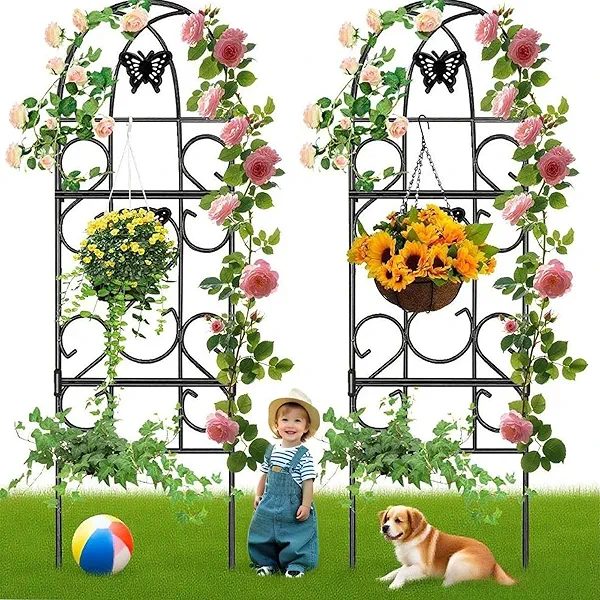 Amagabeli 2 Pack 60" x 18" Rustic Iron Garden Trellis for Climbing Plants Outdoor Trellis with Black Metal Coating Climbing Roses Ivy Vines Flowers Vegetables Cucumbers Trellis