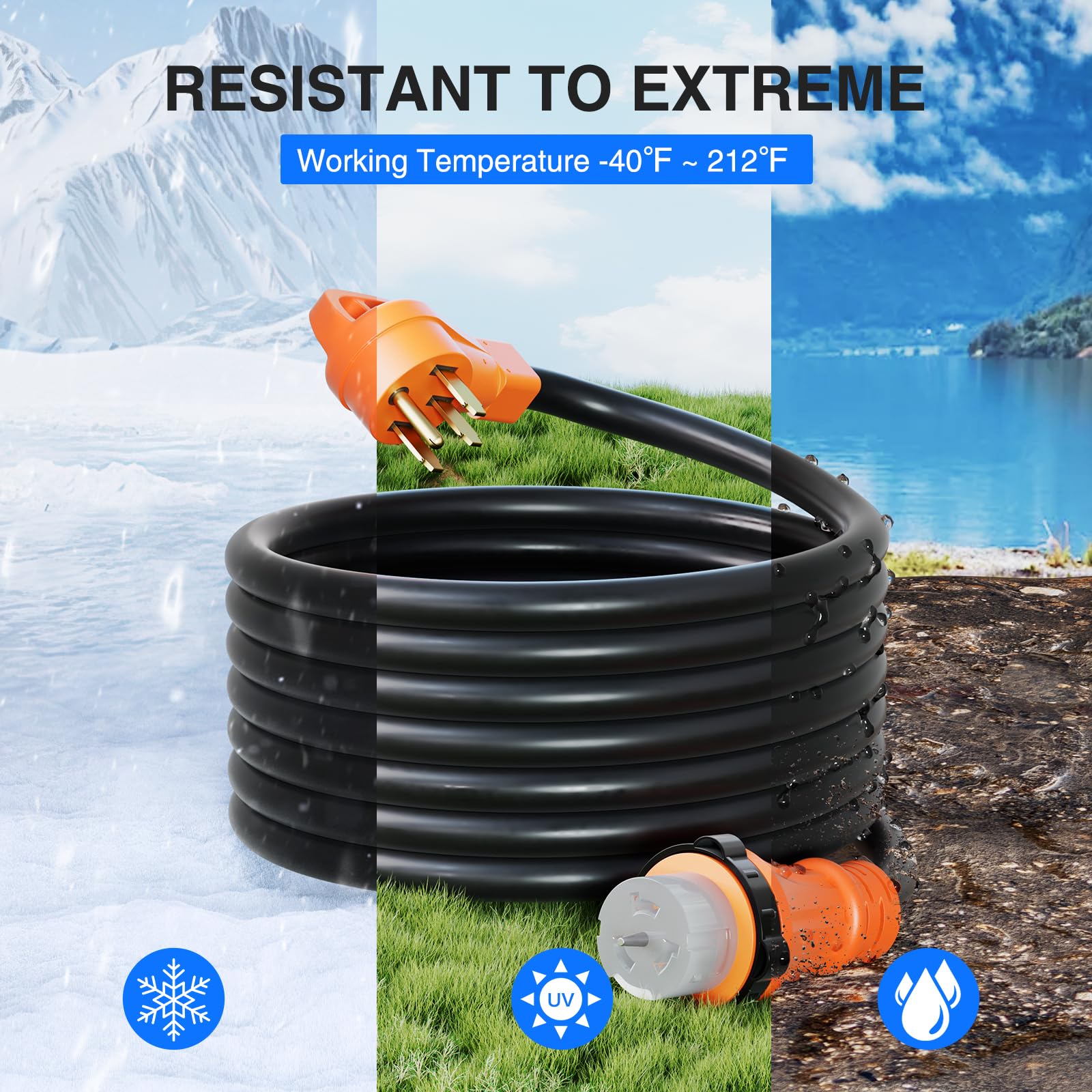 Nilight Przedłużacz generatora 50 A i skrzynka wlotowa zasilania 125/250 V Heavy Duty 6/3+8/1 Gauge STW ETL NEMA 14-50P/SS2-50R Twist Lock złącze do generatora kampera do użytku na zewnątrz