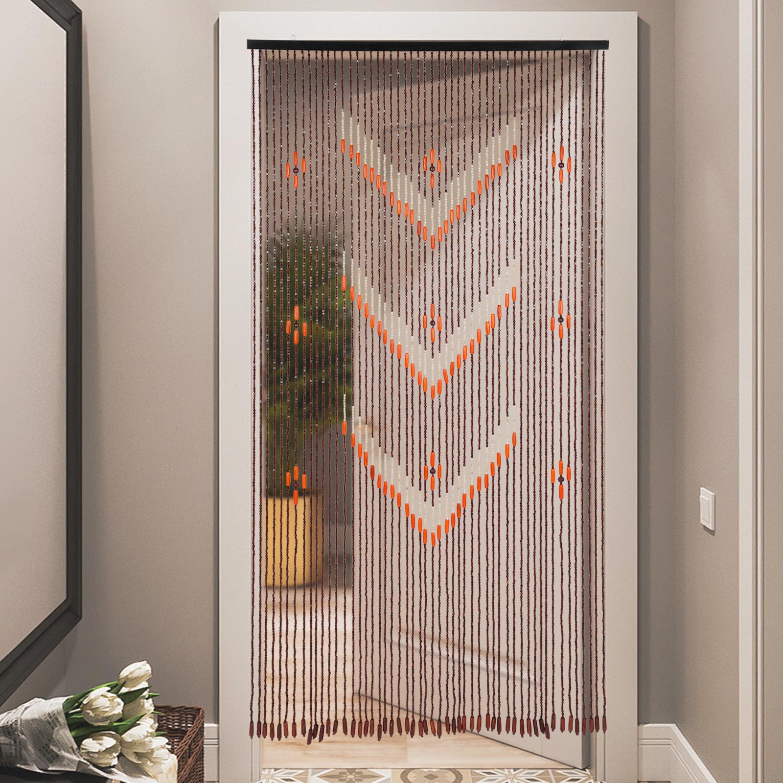Rideau de porte en bois - Rideau de perles - Rideau de perles - Rideau décoratif - Séparateur de pièce - Rideau suspendu en perles de bois