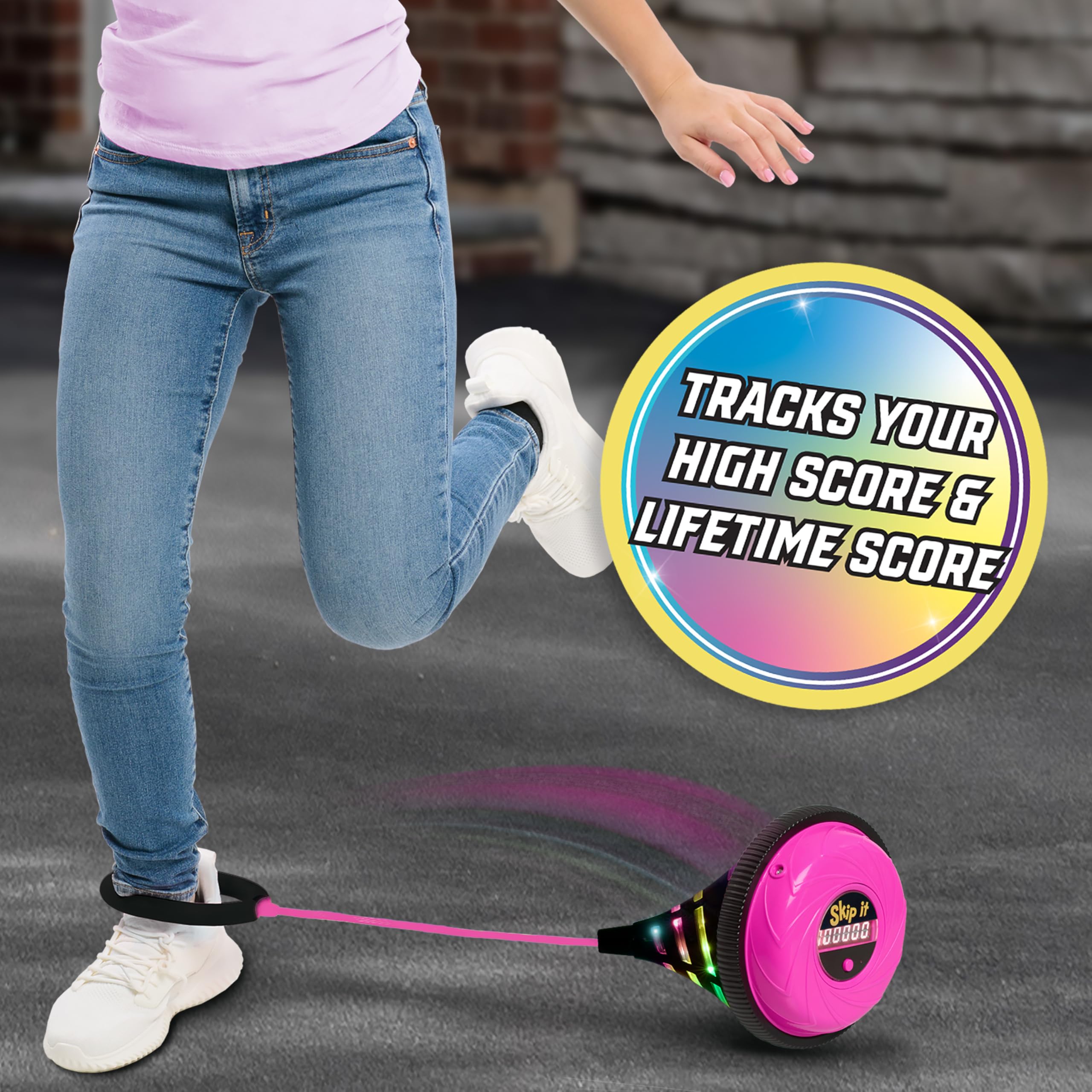 Skip It Retro Outdoor Toy, Light Up Ball and Digital Counter, Pink, Soft Foam Padded Ankle Ring, 79 cm Long, Screen Free Play - Image 4