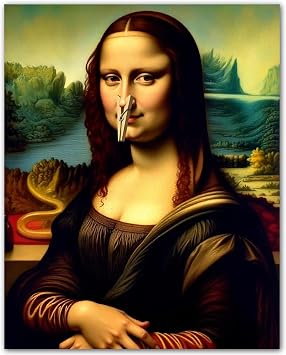 ZUKIY Mona Lisa Nose Peg - Funny Bathroom Wall Art Poster for Adults - Quirky Toilet Humor Print for Home or Office - Unframed 8x10 Inch Classic Art Parody Decor