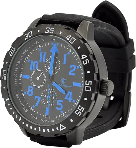 Smith  Wesson Mens Calibrator Watch 5ATM Stainless Steel Caseback Precision Quartz Black Rubber Strap 51mm