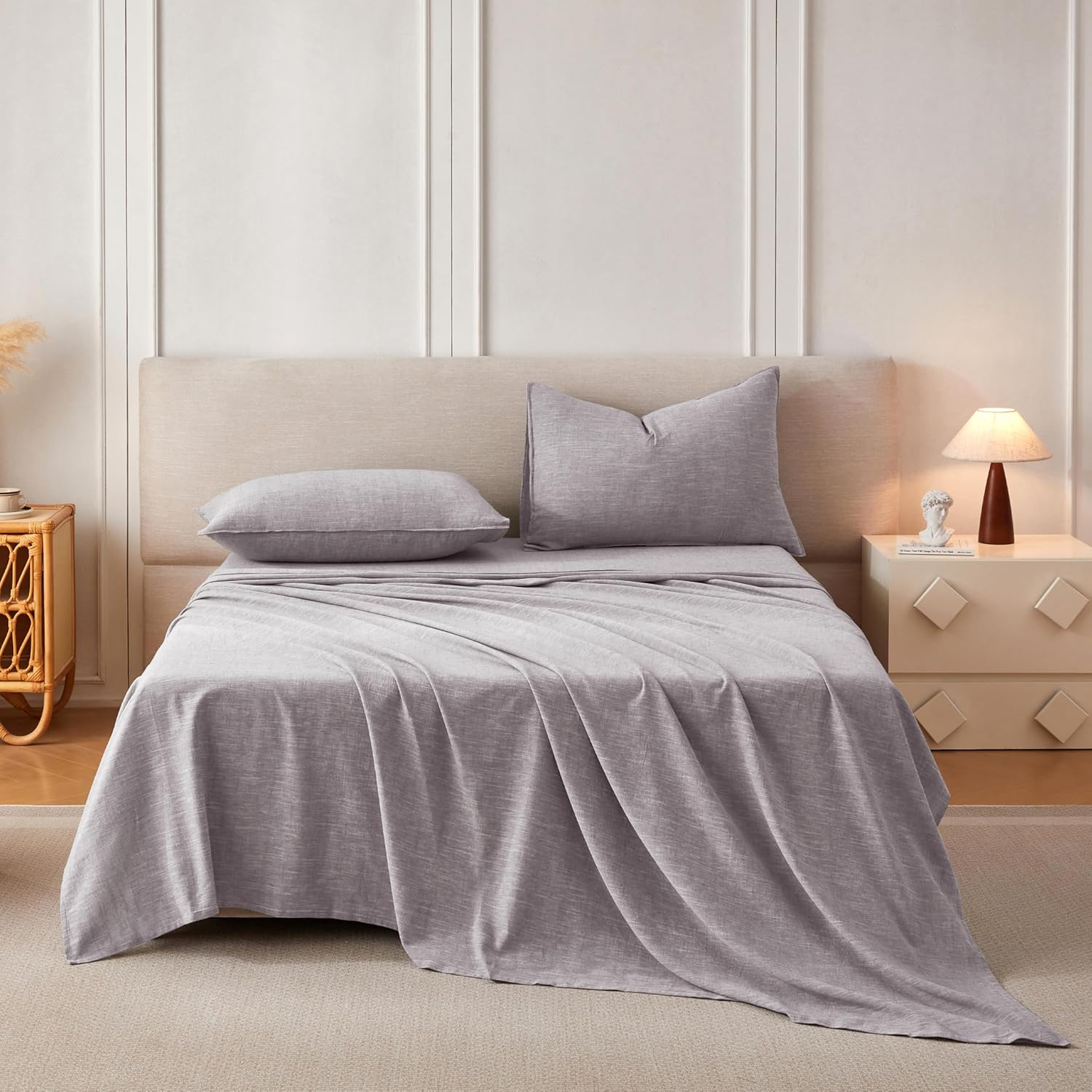 Linen Sheets Twin Size, Stonewashed Linen Cotton Blend Sheets with Slub Texture, Breathable & Soft Cotton Bedsheets, All-Season Comfort, 3 Pieces, Gray - Image 8