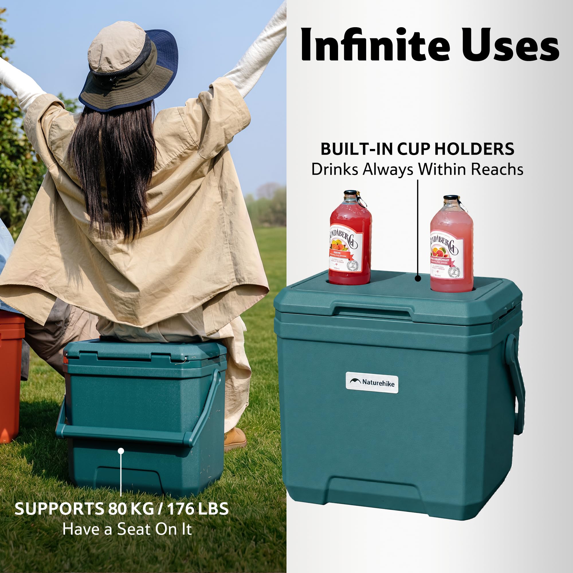 Naturehike Nevera portátil de 17 litros/24 litros/36 litros, caja térmica de poliuretano de alta calidad, 48 horas de capacidad de refrigeración, bolsa nevera para camping, picnic, festivales y coche