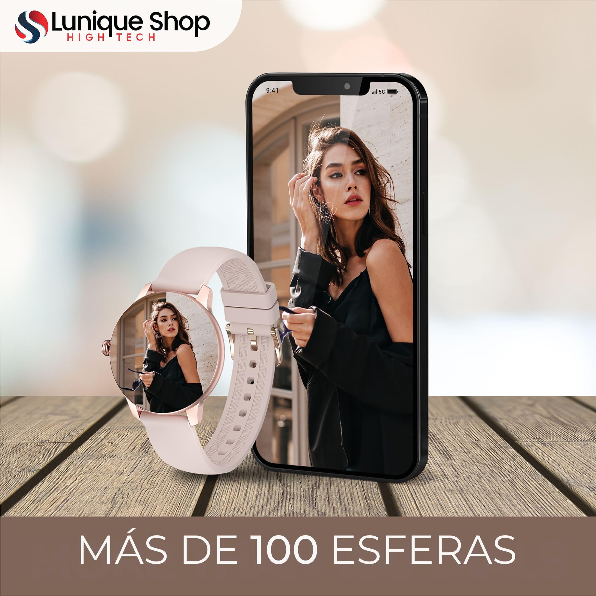 Smartwatch LSFIT Rosa, Reloj Inteligente Mujer, Monitor de Sueño, Seguimiento del Menstrual,Control de Musica,Oxígeno Sanguíneo Frecuencia Cardíaca, Pulsera Actividad, Android iOS