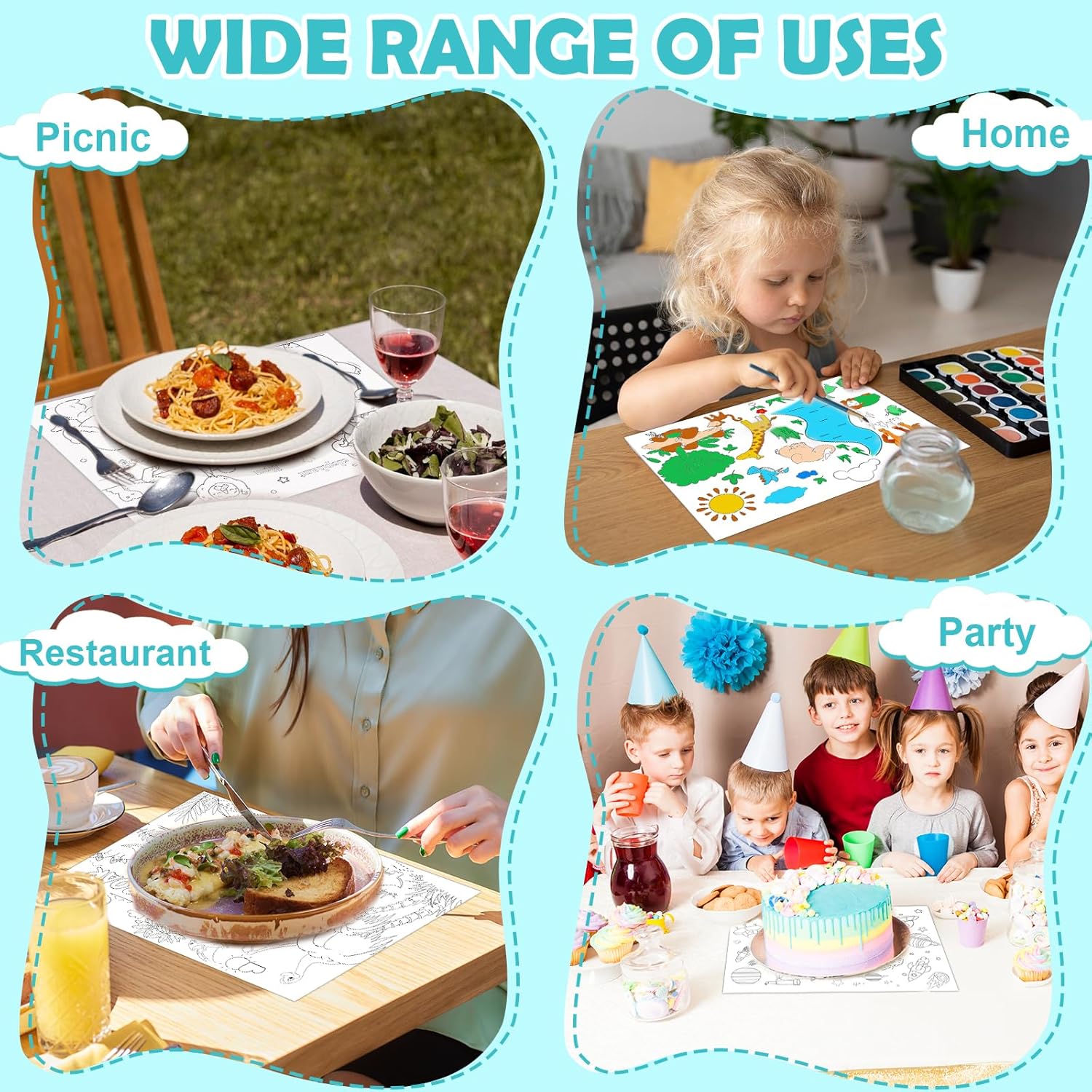 1000 Pcs Coloring Activity Placemats 10 Theme Disposable Paper Placemats Coloring Sheets for Kids 14.2x10.2 Inch Table Restaurant Paper Place Mats for Christmas Party Home DIY
