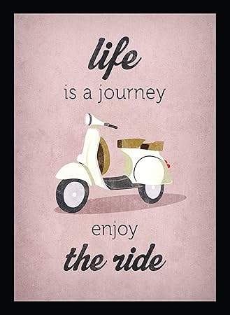BIRDS MIND Life is Journey Enjoy The Ride Quotes Synthetic Wood Wall Hanging Framed Poster for Home Living Room Boys Girls Bedroom Wall Frames L x H 9.5 Inches x 13 Inches